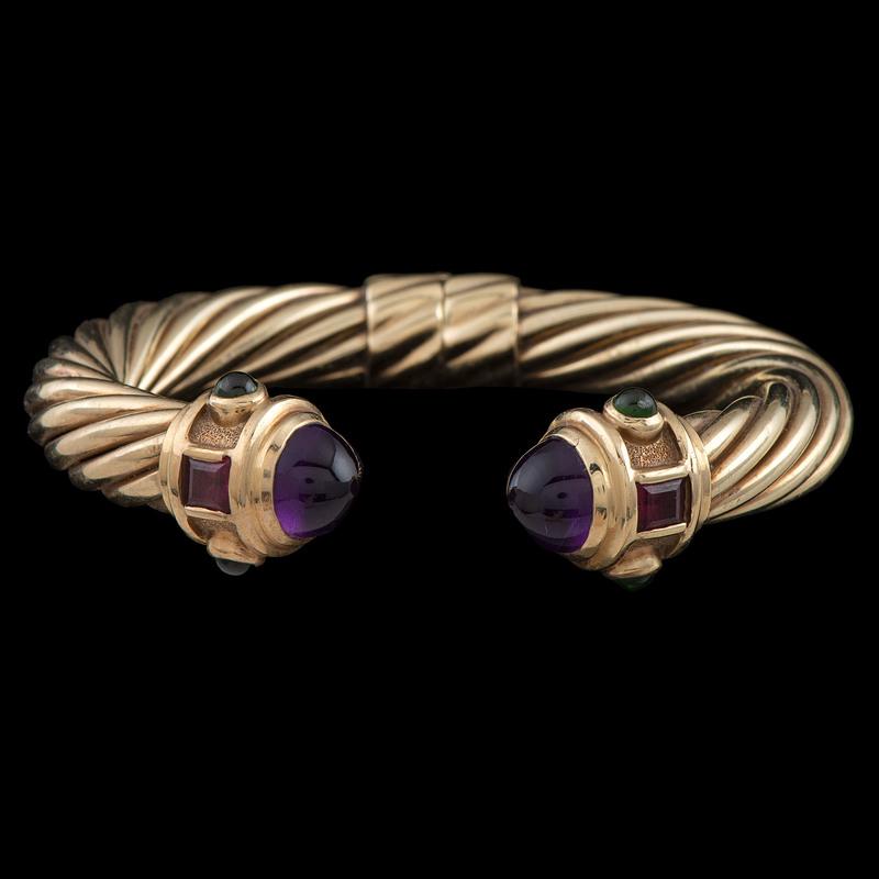 David Yurman 14k Gold Multi-Gemstone Cable Cuff (1 of 3)
