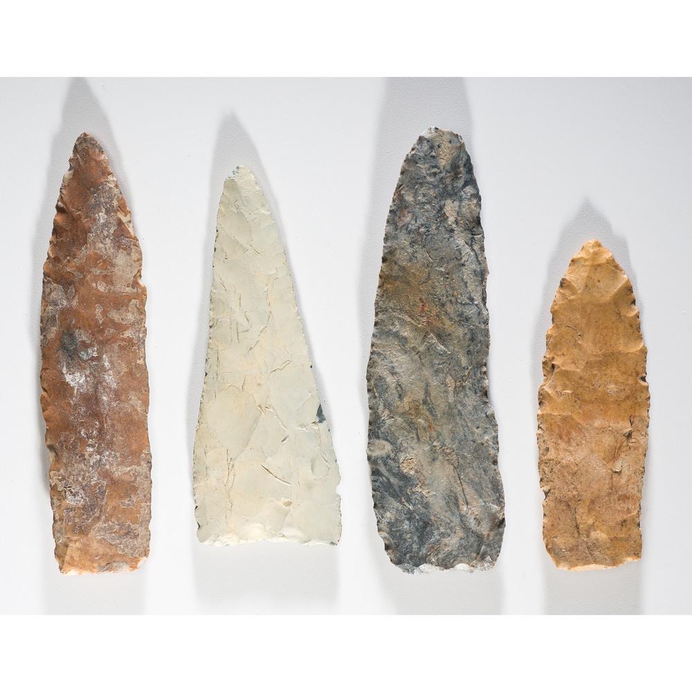 A Group of Large Archaic Blades, Longest 7 in.: Archaic Period, 8000-500 B.C. Hightower River, Bartow County, Georgia [F259] St. Joseph County, Michigan [F264] lot of 4, longest 7 in. Collection History A. Eichert, purchased from on 3/8/1958 [D107]