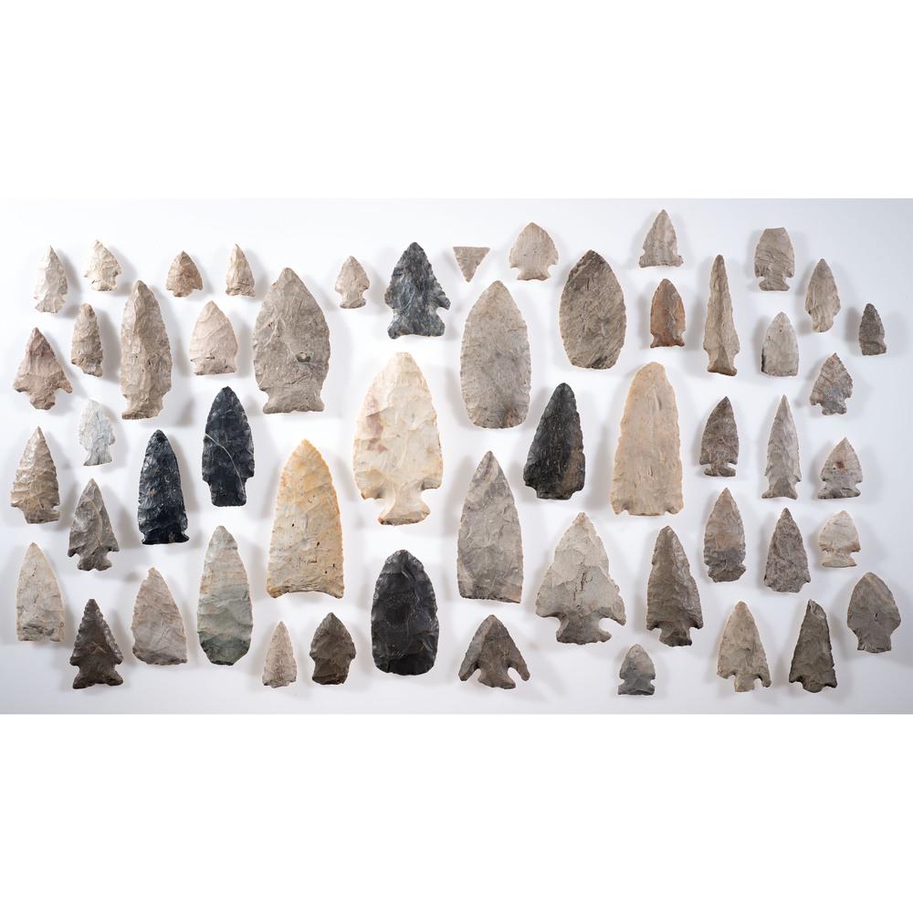 A Frame of Archaic Points, Longest 3-7/8 in.: Archaic Period, 8000-500 B.C. Mecosta County, Michigan lot of 53, longest 3-7/8 in. Collection History Willard Schultz, Evart, Michigan Karl G. Parchert, Dearborn, Michigan