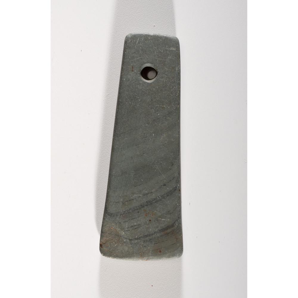 A Trapezoidal Banded Slate Pendant, 4-3/8 in.: Adena Culture, Early Woodland Period, 800 B.C. - A.D. 1 Mecosta County, Michigan length 4-3/8 in. Collection History Willard Schultz, Evart, Michigan Karl G. Parchert, Dearborn, Michigan