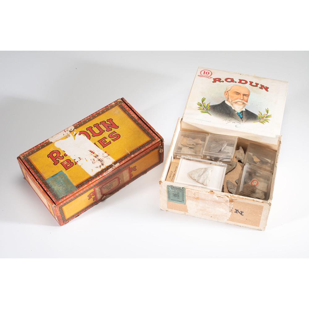 Cigar Boxes Full of Artifacts, Longest 6-7/8 in.: Archaic - Woodland Periods, 8000 B.C. - A.D. 1200 lot of 222, longest 6-7/8 in. Collection History Karl G. Parchert, Dearborn, Michigan