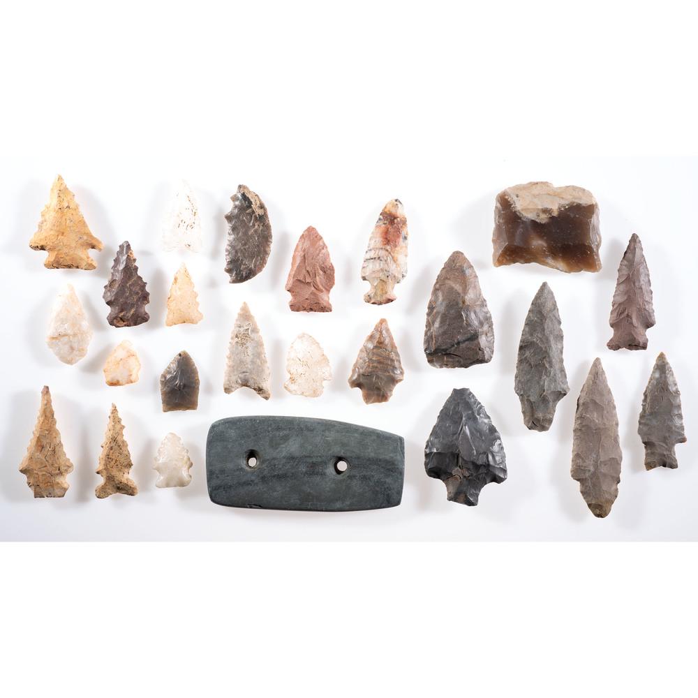 An Artifact Collecting Starter Kit, Longest 3-1/2 in.: Archaic - Woodland Period, 8000 B.C. - A.D. 1200 Fort Marion, St. Augustine, Florida [F477] Brant County, Ontario, Canada [F203] Clark County, Georgia [frame 38] California [effigy] lot of 24, longest