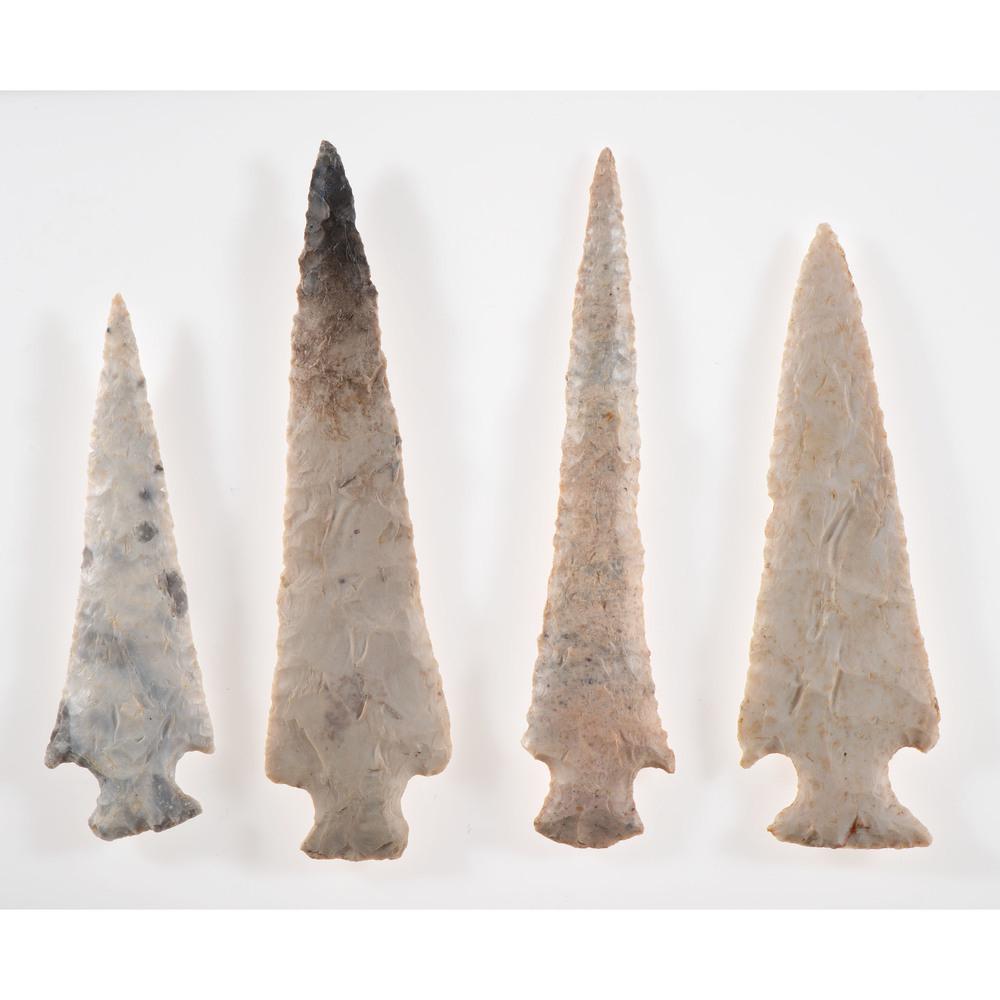 A Group of Missouri Resharpened Blades, Longest 5 in.: Woodland Period, 800 B.C. - A.D. 1200 Dade County, Missouri lot of 4, longest 5 in. Collection History Minnesota Historical Society Museum, St. Paul, Minnesota; acquired on 9/22/1970 Karl G. Parcher