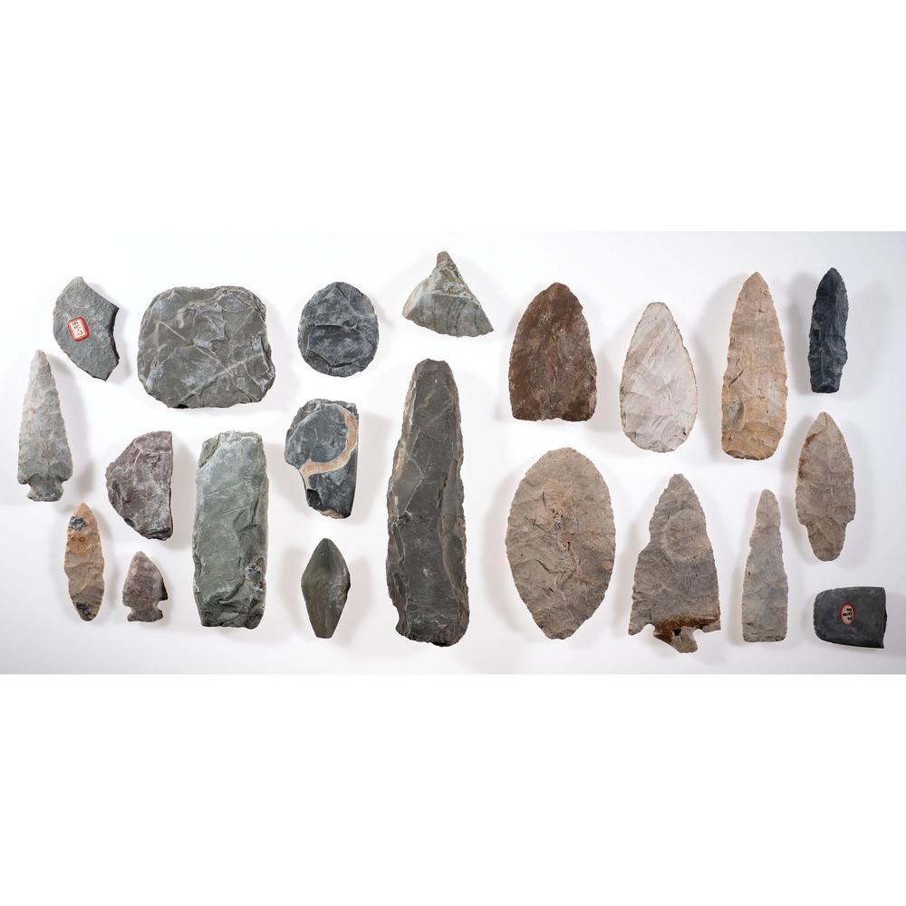 A Group of Points and Slate Preforms, Longest 6-1/2 in.: Woodland Period, 800 B.C. - A.D. 1200 lot of 21, longest 6-1/2 in. Collection History Karl G. Parchert, Dearborn, Michigan