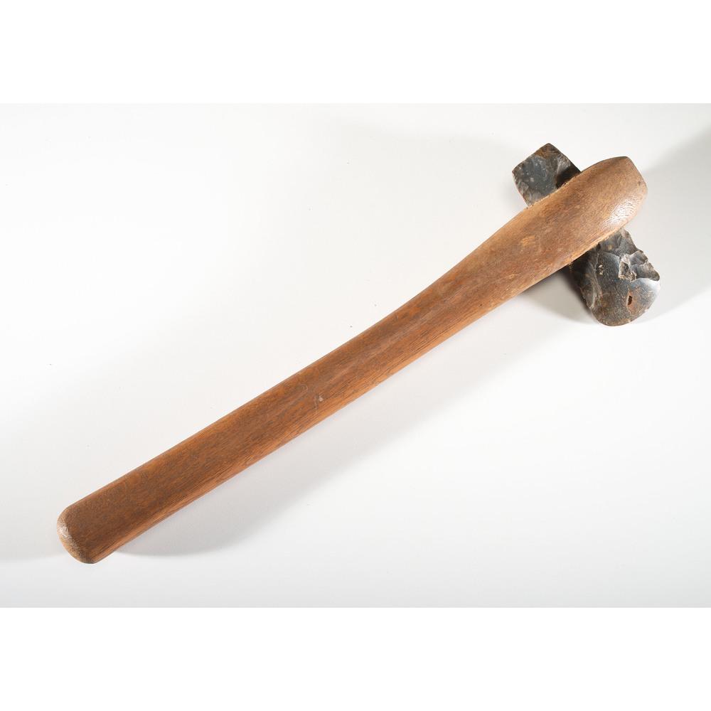 A Contemporary Mounted Flint Celt, Length 16-1/2 in.: Contemporary length 16-1/2 in. Flint celt mounted with a wooden haft. Collection History Karl G. Parchert, Dearborn, Michigan