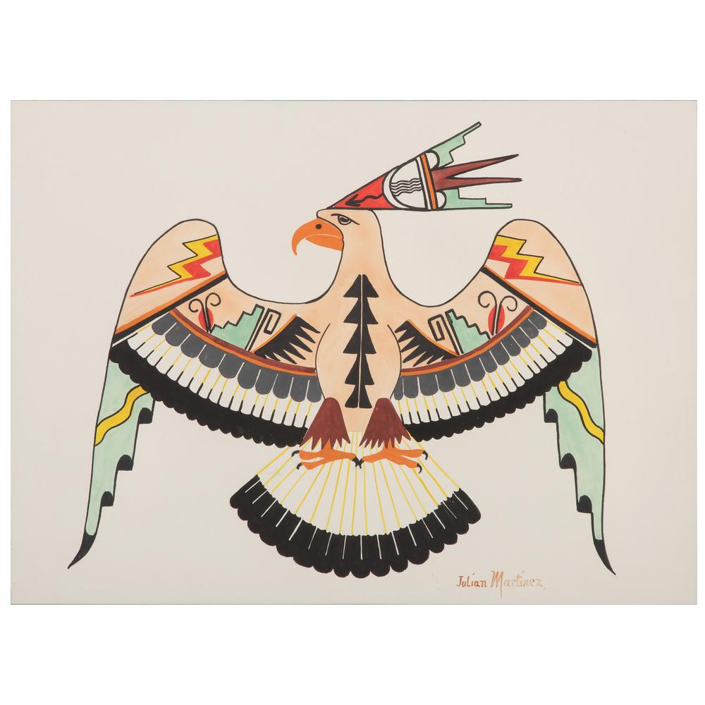 Julian Martinez (San Ildefonso, 1897-1943) Gouache on: Julian Martinez (San Ildefonso, 1897-1943) Gouache on Paper untitled, thunderbird signed lower right (sight) 9.5 x 13 in.; (framed) 16.75 x 20.75 in.
