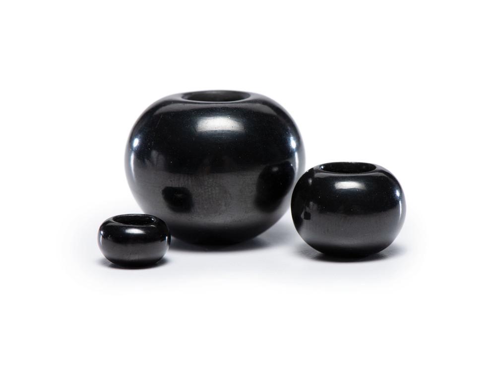 Nancy Youngblood (Santa Clara, b. 1955) Miniature: Nancy Youngblood (Santa Clara, b. 1955) Miniature Blackware Pottery Jars lot of 3; signed and dated on bases, largest height 1 in. x diameter 1.25 in., smallest height 0.25 in. x diameter 0.5 in. 1977