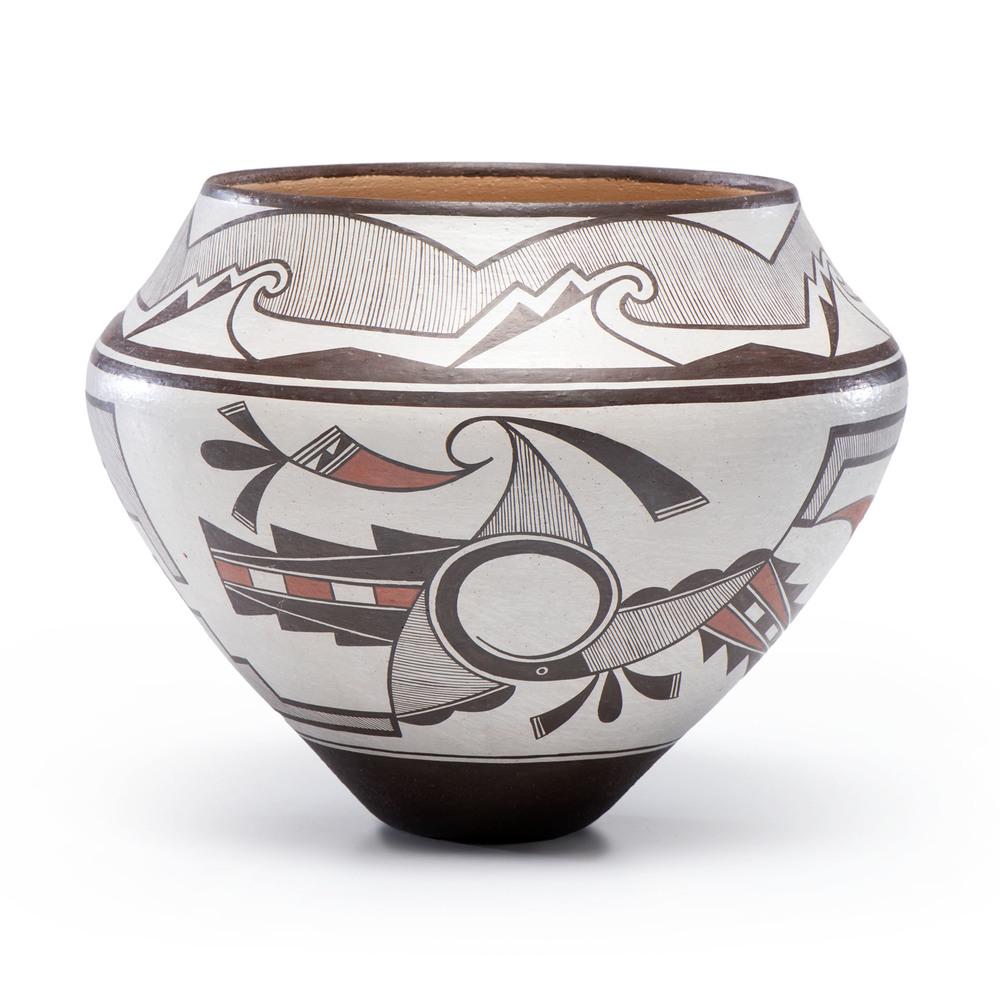 Les Namingha (Hopi, b. 1967) Polychrome Pottery, From: Les Namingha (Hopi, b. 1967) Polychrome Pottery, From the Collection of Robert B. Riley, Urbana, IL. Kachina Symbols, after Paul Klee signed on base height 8.25 in. x diameter 8.75 in. Provenance: Fr