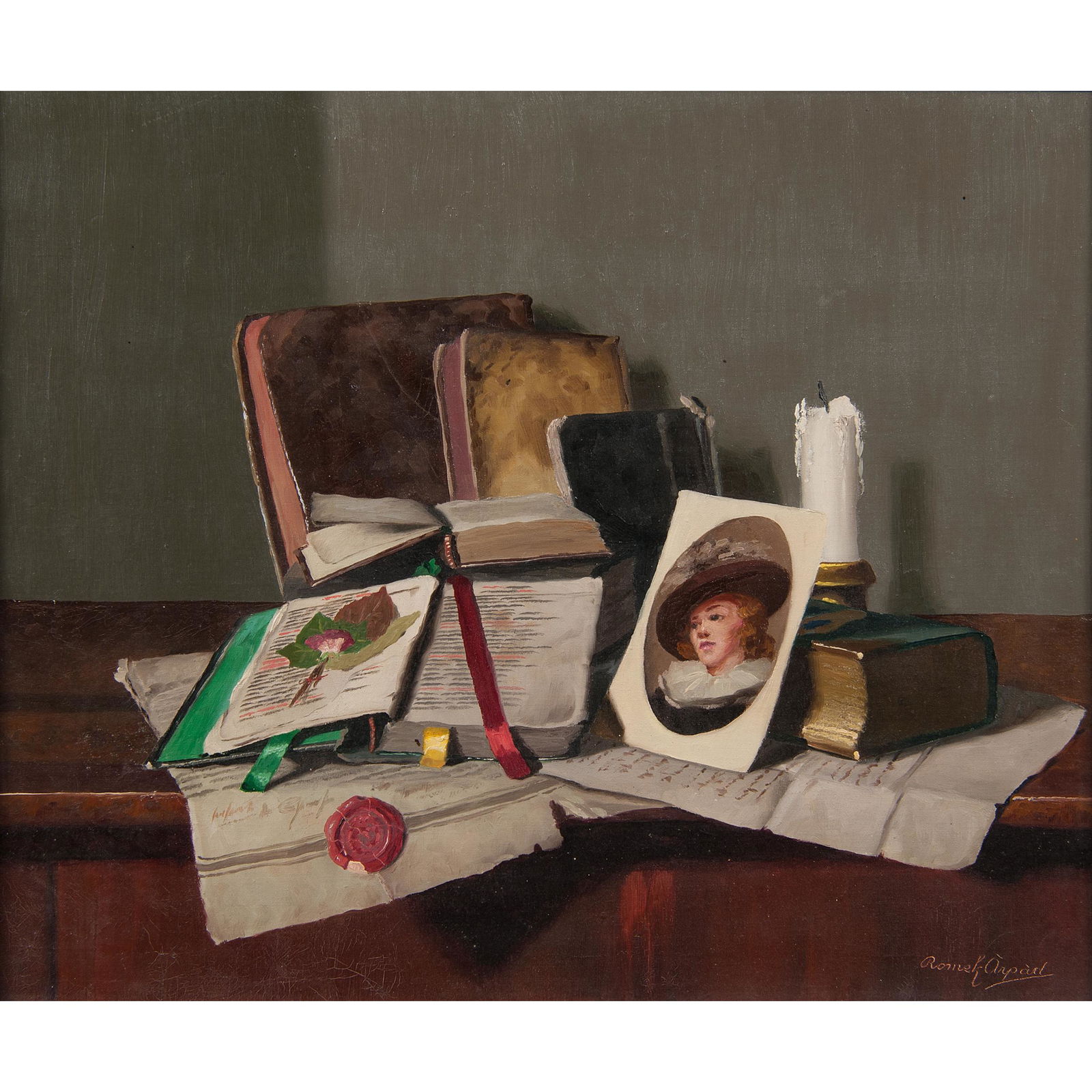 Árpád Romek (Hungarian, 1883-1960): Árpád Romek (Hungarian, 1883-1960) Still Life oil on canvas board signed l.r. framed 19.75 x 23.75 in. (sight) 25.5 x 29.5 in. (frame)