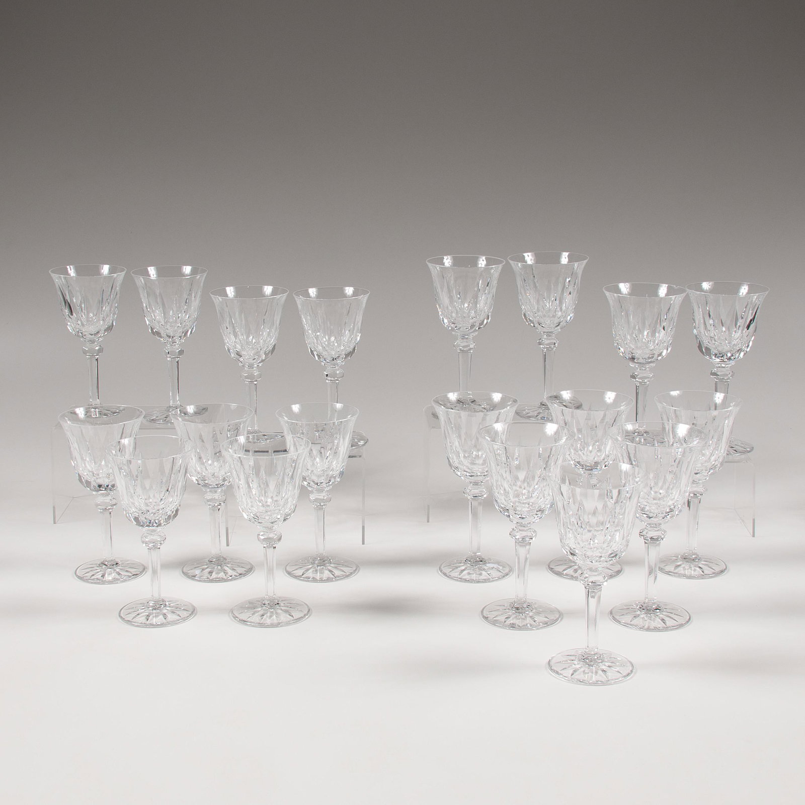Saint-Louis Crystal Water and Wine Goblets, Provence: Saint-Louis Crystal Water and Wine Goblets, Provence French, 20th century. A nineteen-piece set of crystal goblets by Saint-Louis in the Provence pattern, including ten water goblets and nine water go