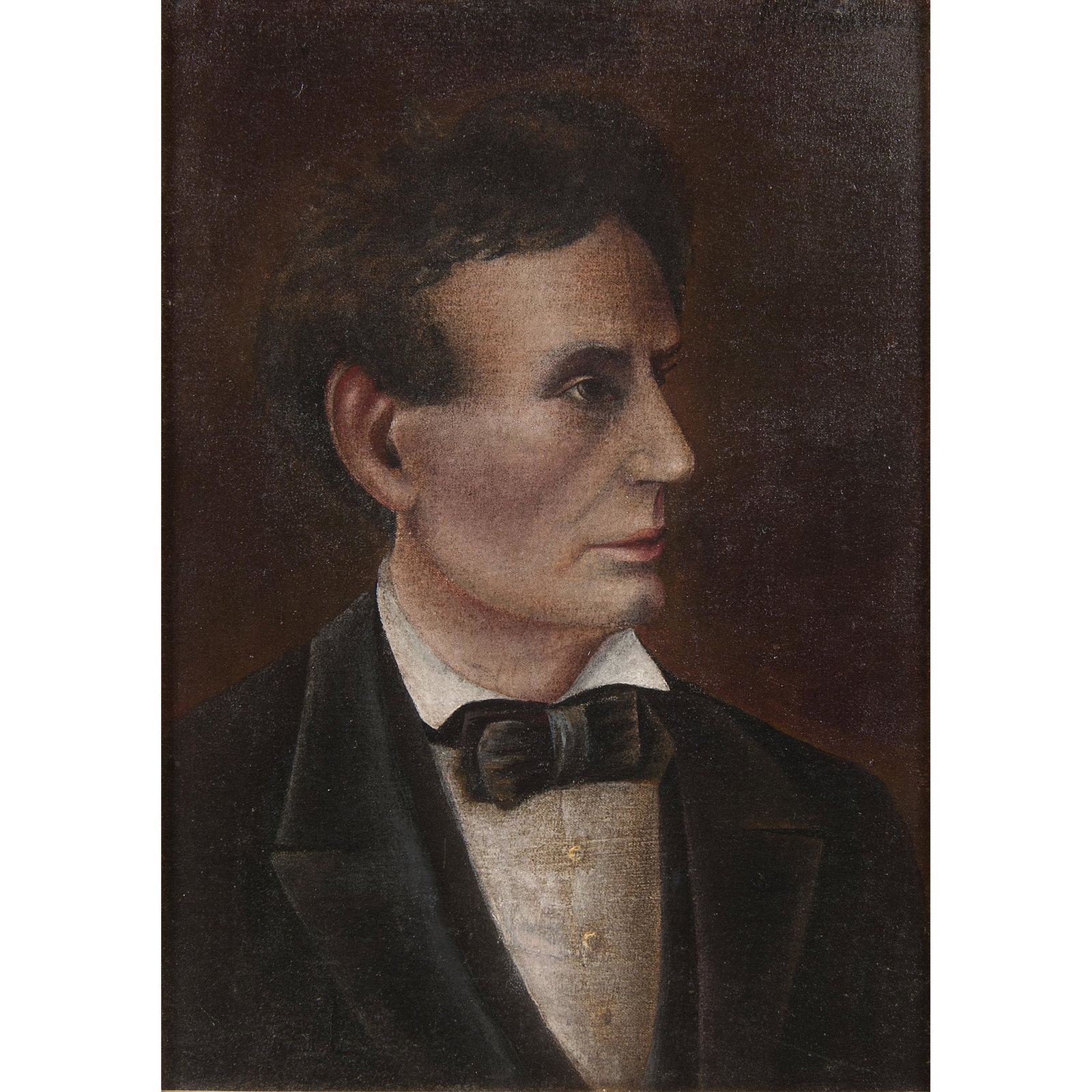 American School, Portrait of Abraham Lincoln: American School, Portrait of Abraham Lincoln American, ca. 1860. Oil on canvas, framed. After the 1860 photograph by Alexander Hesler (American, 1823–1895). Signed illegibly u.r.; 17.5 x 12.25 in. (