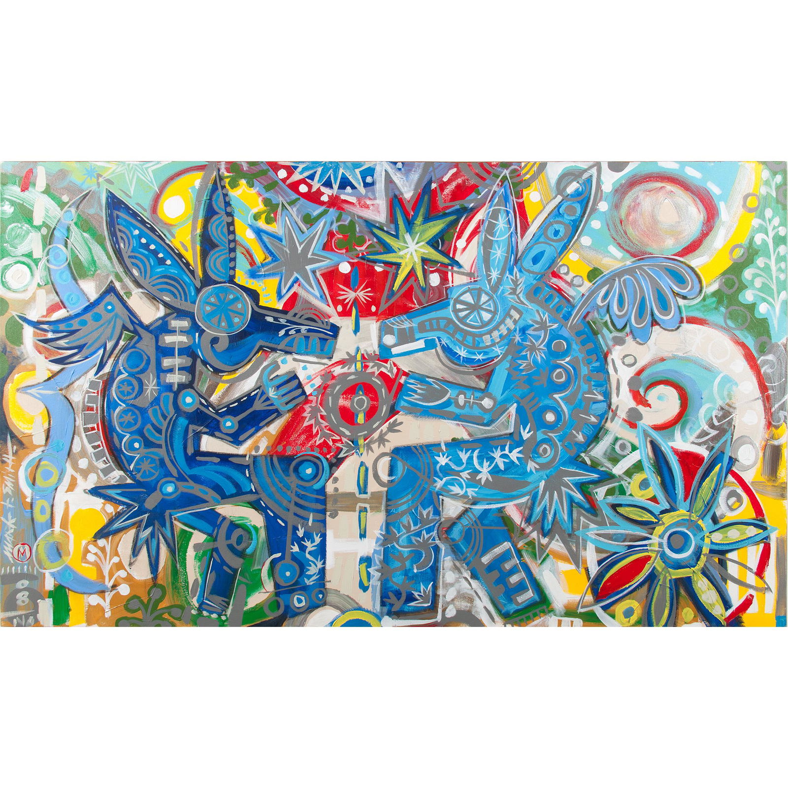 Mark T. Smith (American, b. 1968): Mark T. Smith (American, b. 1968) Two Rabbits Dancing oil on canvas signed and dated 08 l.l. unframed 36 x 60 in. Mark T. Smith attended Pratt Institute - Brooklyn, later living and working in Miami,