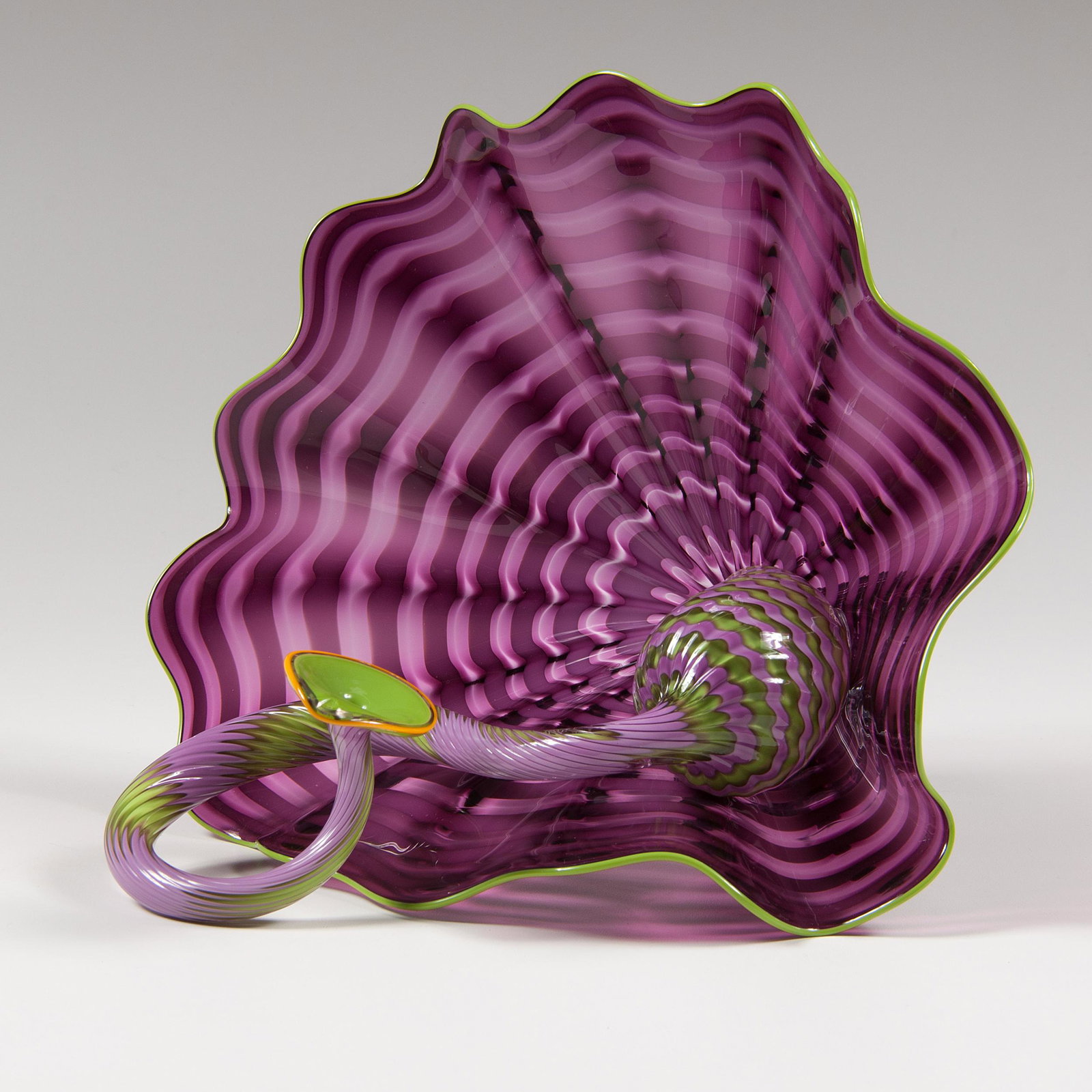 Dale Chihuly (American, b. 1951): Dale Chihuly (American, b. 1951) Persian Pair (PP05) glass 2005 signed and inscribed PP05 on back Portland Press Certification Number: 1113.pp2p.05 with custom illuminated plexiglass case and metal st