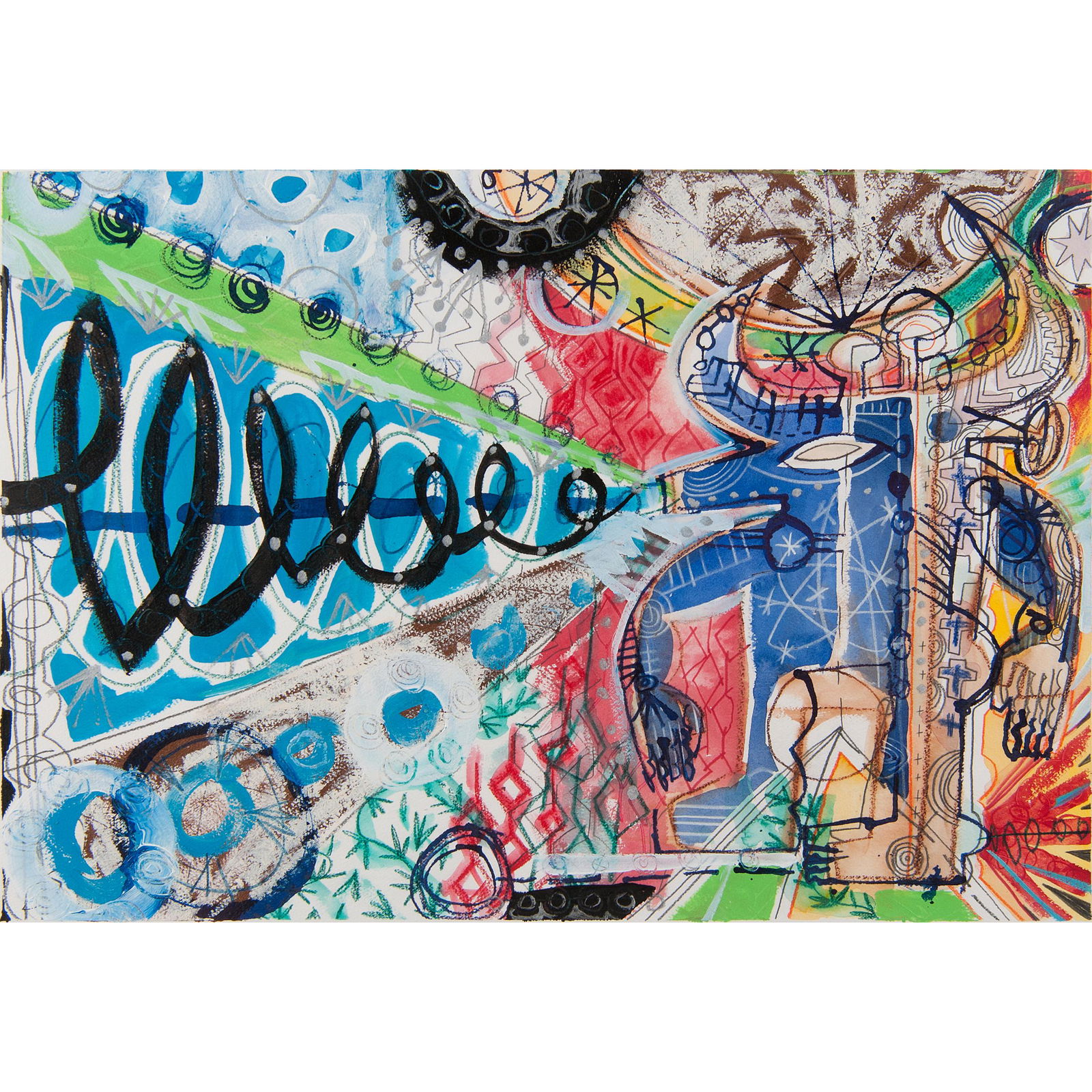 Mark T. Smith (American, b. 1968): Mark T. Smith (American, b. 1968) Bull The Empire's Evil Eye mixed media signed, monogrammed, and dated July 31, 2010 in pencil l.r. titled in pencil l.l. framed 22.25 x 30 in. (sheet) 25 x 33 in. (fr