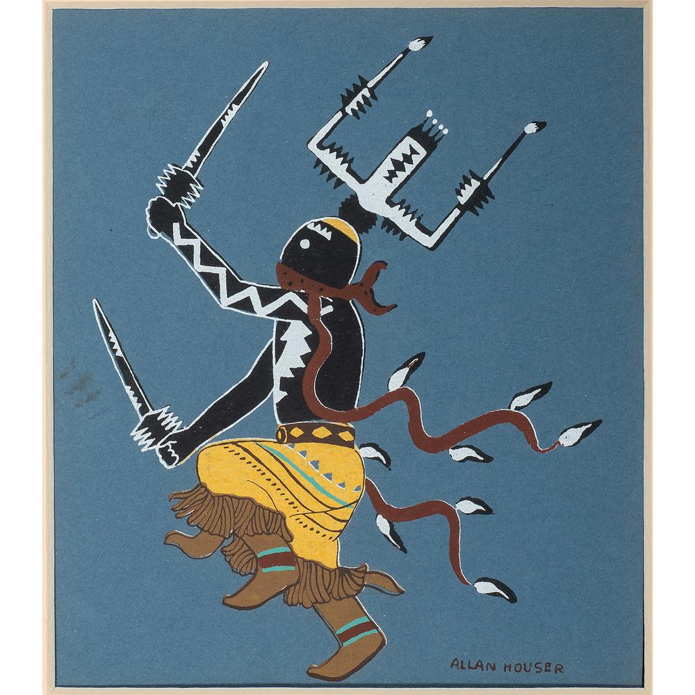 Allan Houser (Chiricahua Apache, 1914-1994) Color Print: Allan Houser (Chiricahua Apache, 1914-1994) Color Print untitled, snake dancer signed lower right (sight) 6 x 5.25 in.; (framed) 12 x 10 in. n.d.