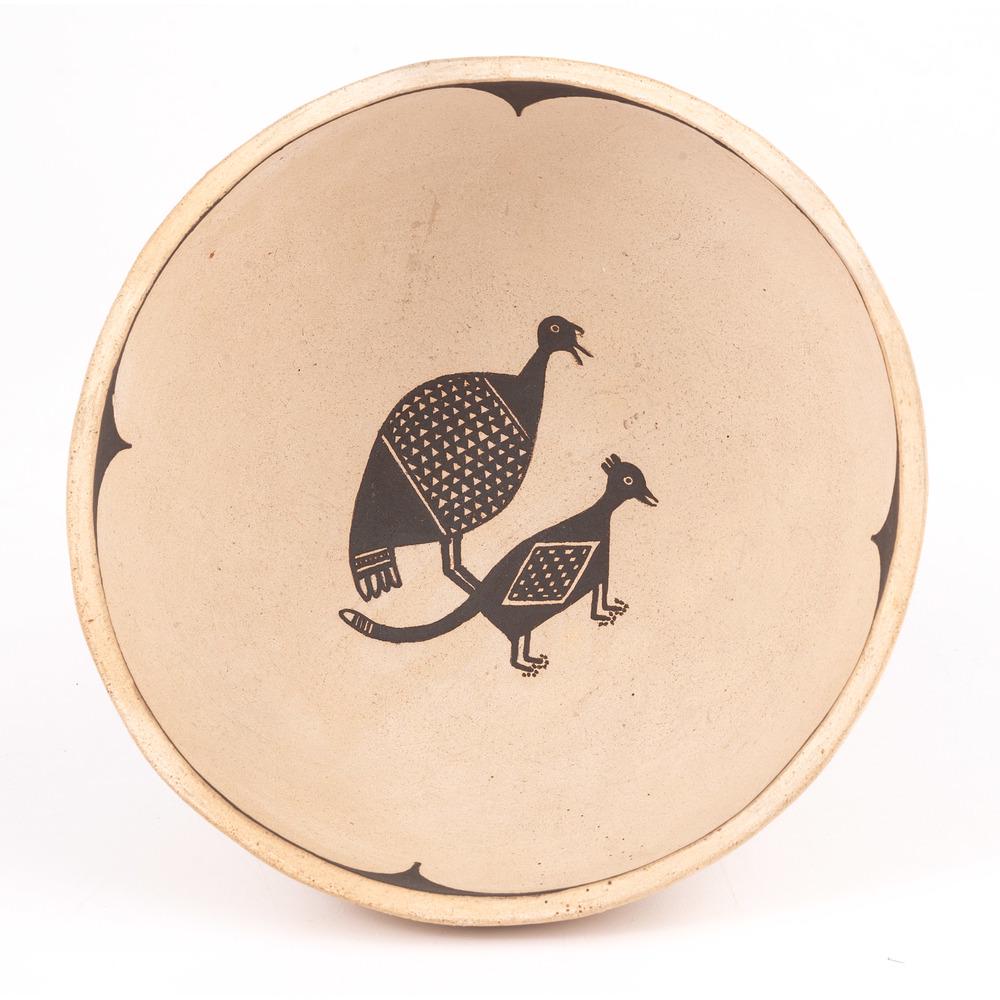 Emma Lewis (Acoma, 1931-2013) Pottery, From the: Emma Lewis (Acoma, 1931-2013) Pottery, From the Collection of Robert B. Riley, Illinois ivory and black bowl with bird and rodent imagery; height 3.5 x diameter 7.5 in. second half 20th century P