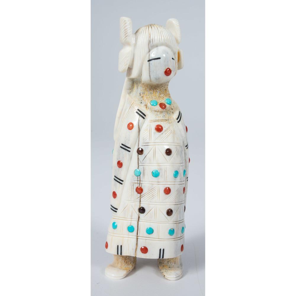 Troy Sice (Zuni, 20th century) Antler Corn Maiden: Troy Sice (Zuni, 20th century) Antler Corn Maiden carved of highly polished antler and set with turquoise and coral beads, signed on foot, height 4.75 in. second half 20th century