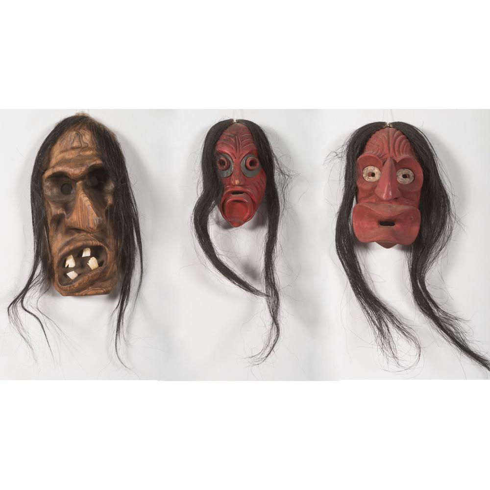 Haudenosaunee False Face Masks, From The Harriet and: Haudenosaunee False Face Masks, From The Harriet and Seymour Koenig Collection, New York lot of 3, includes mask signed M65/4 on verso; height 10.5 in. x width 6.26 in.; PLUS mask carved on flat piec