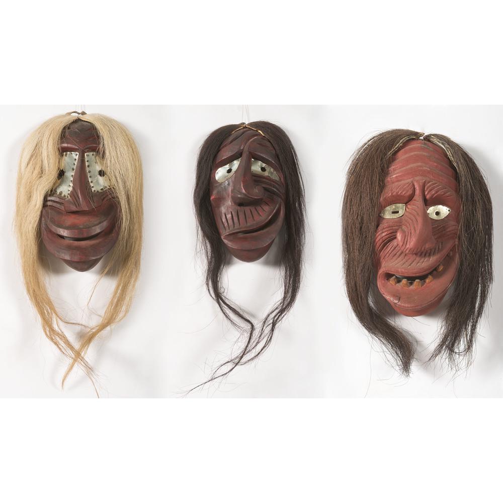 Haudenosaunee False Face Masks, From The Harriet and: Haudenosaunee False Face Masks, From The Harriet and Seymour Koenig Collection, New York lot of 3, includes mask with M77/2 on versa; height 11.75 in. x width 7 in.; PLUS mask with M65/2 on versa;