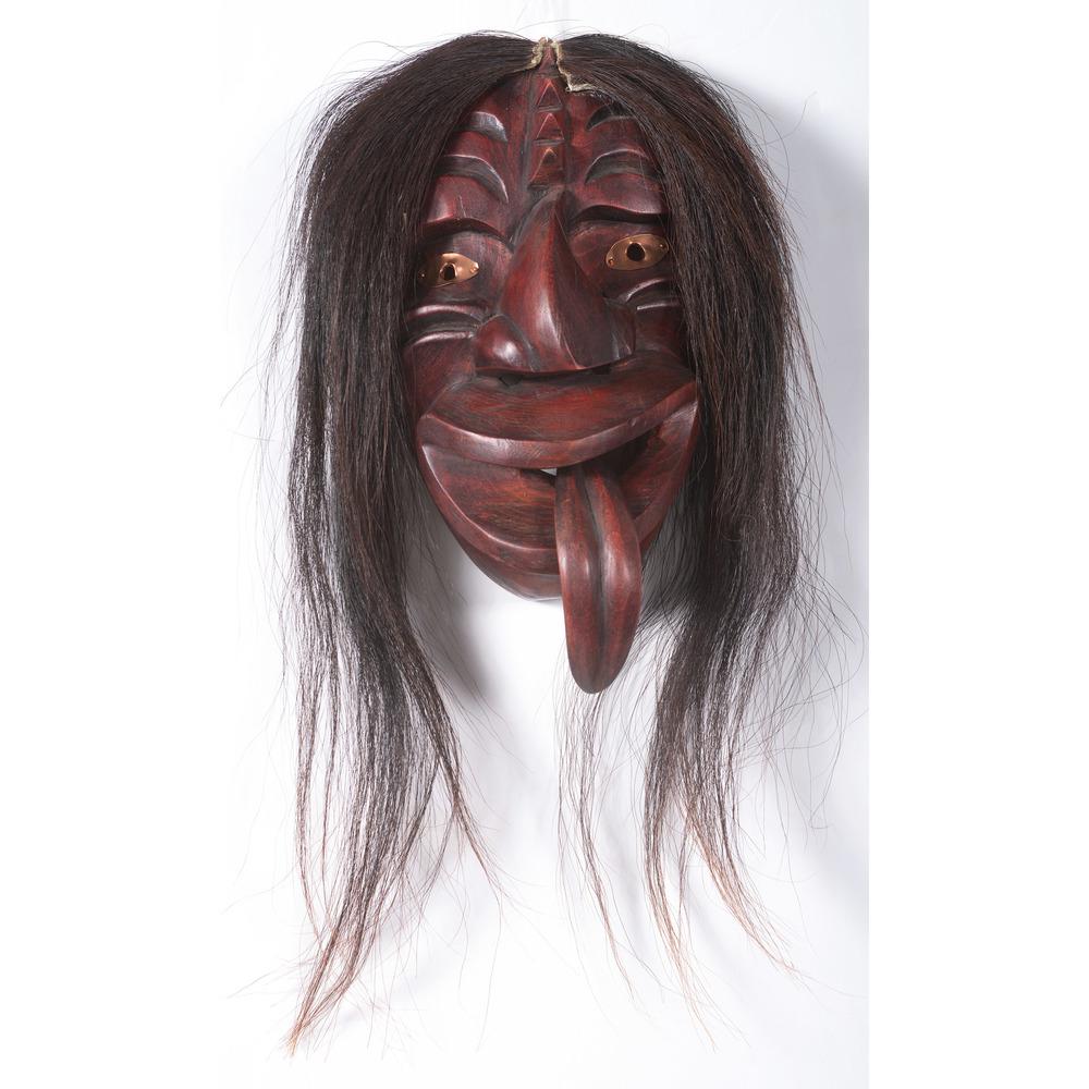 John Elliott (Haudenosaunee, 20th century) False Face: John Elliott (Haudenosaunee, 20th century) False Face Mask Moving Tongue signed, titled, and dated on verso overall length 20 in. 1986
