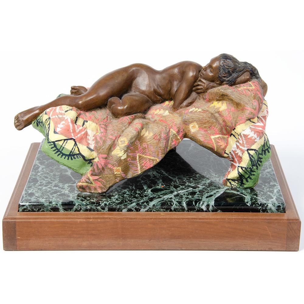 Joan Hanley (American, 1938-2019) Bronze Sculpture,: Joan Hanley (American, 1938-2019) Bronze Sculpture, From the Robert B. Riley Collection, Illinois untitled, of a reclining woman signed on verso height 10 in. x width 16.5 in. x depth 11.5 in. n.d. Pr