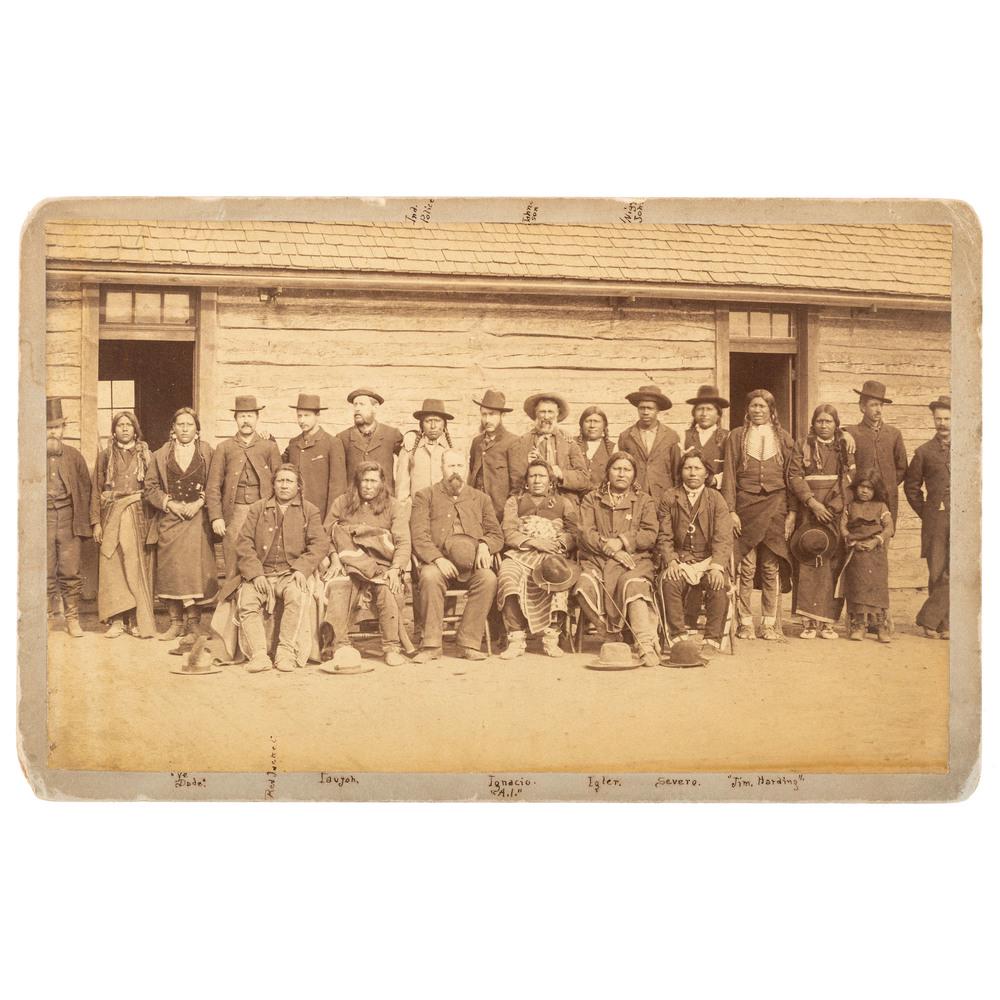 John Taylor and Southern Utes at Los Pinos Agency,: John Taylor and Southern Utes at Los Pinos Agency, Boudoir Card, 1882 Boudoir card group portrait identified as Southern Utes at Los Pinos Agency. E.A. Widler [sic]: Durango, Colorado, n.d., 1882. Han