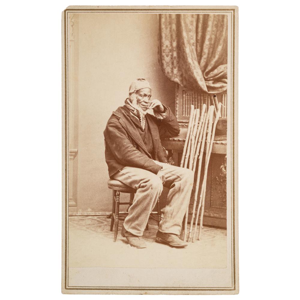 Gardner CDV of African American Cane Carver, ca 1860: Gardner CDV of African American Cane Carver, ca 1860 Studio portrait of an aged African American man, possibly a cane carver. Alexander Gardner: Washington DC, ca 1860. The subject is shown seated, lo