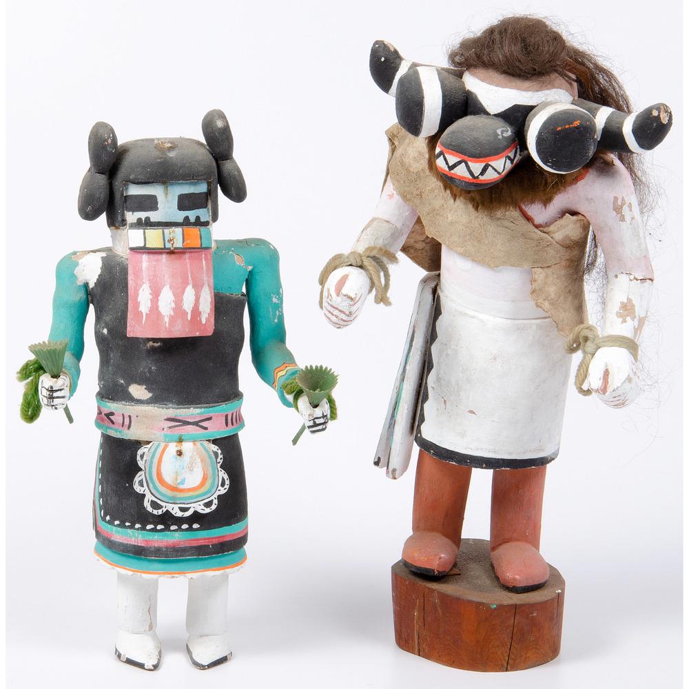 Hopi Anya Mana AND Tahaum Soyoko Katsinas: lot of 2, includes Anya Mana (Corn Maiden), height 13 in.; AND Tahaum Soyoko (Black Ogre's Uncle), height 15.5 in. mid-20th century Provenance: From The Harriet and Seymour Koenig Collection, New 