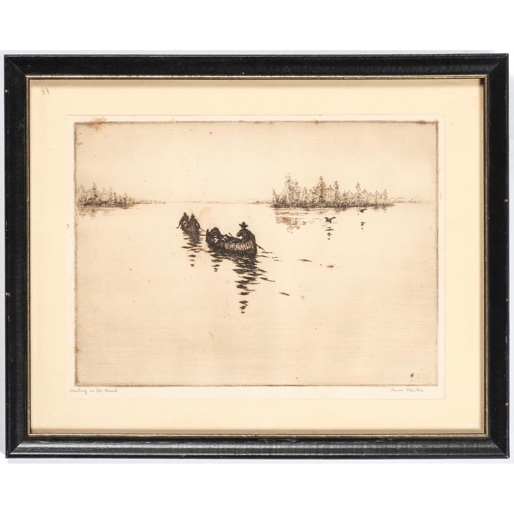 Hans Kleiber (German, 1887-1967) Etching on Paper: Starting the Hunt signed bottom right corner, title bottom left corner (sight) 11 x 8.5 in.; (framed) 15 x 12 in. n.d. Provenance: From the James B. Scoville Collection, Illinois