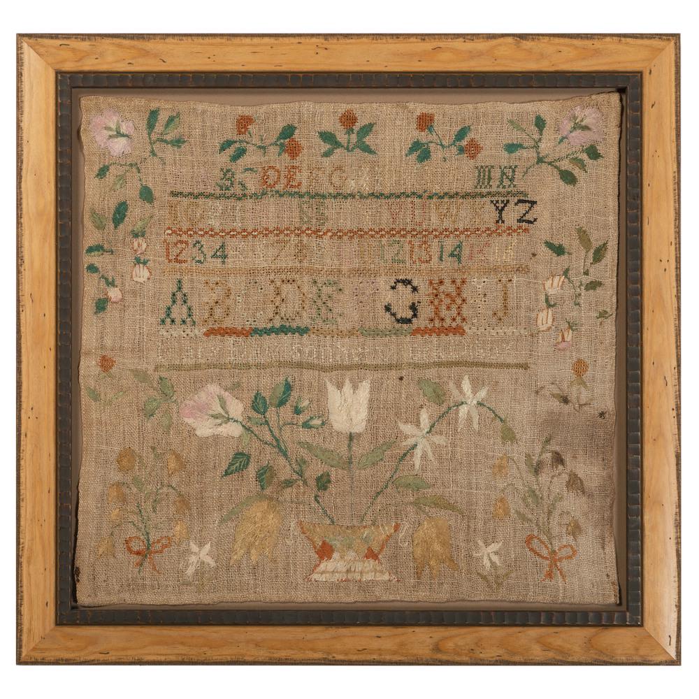A Floral Embroidered Needlework Sampler: A Floral Embroidered Needlework Sampler Early 19th Century signed Mary Davison... 15 5/8 x 16 5/8 inches. Property from the Collection of Judith & Gary Gay, Morrow, Ohio