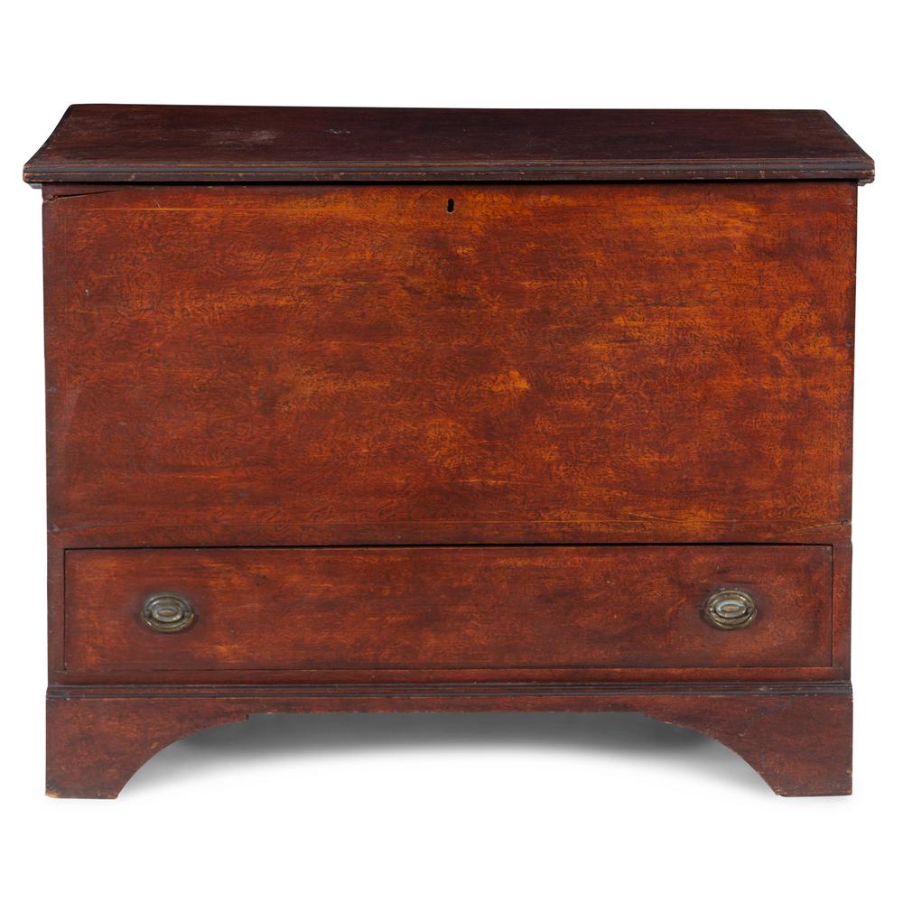 A Federal Grain-Paint Decorated Pine One-Drawer Blanket: A Federal Grain-Paint Decorated Pine One-Drawer Blanket Chest Early 19th Century Height 31 x width 41 1/2 x depth 19 inches. Northeast Auctions, Portsmouth, NHProperty from an Illinois Private Collect