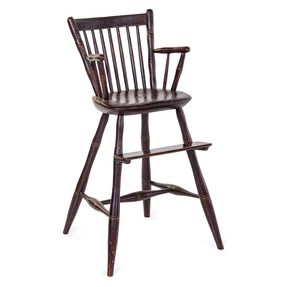A Grain-Paint and Gilt Decorated Windsor Child's High: A Grain-Paint and Gilt Decorated Windsor Child's High Chair Likely Pennsylvania, Circa 1820 Height 34 inches. Provenance: American Colonies Antiques, Los Angeles, California Property from the Collecti