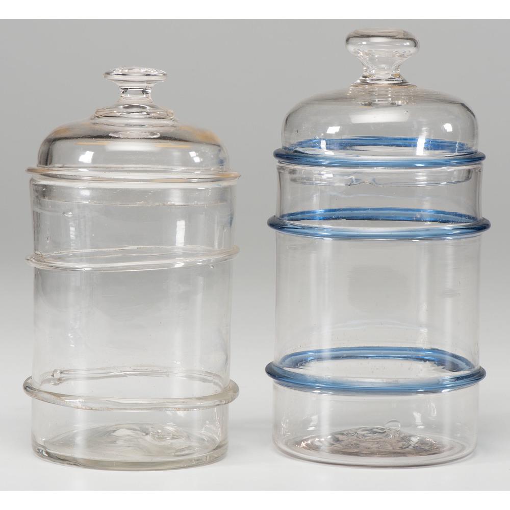 Two Blown Glass Jars: Two Blown Glass Jars Possibly late 19th Century Height of larger 8 3/4 inches.