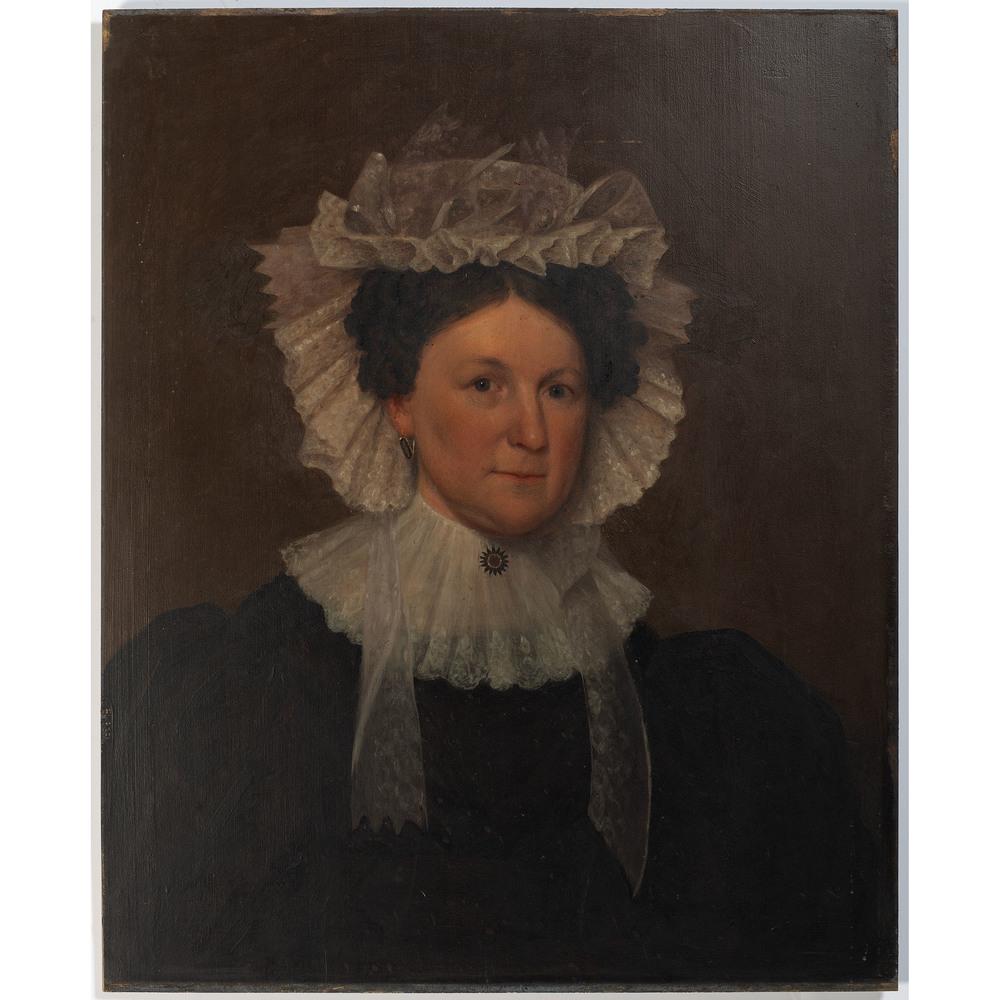 An American School Pair of Portraits, 19th Century: An American School Pair of Portraits, 19th Century Pair of Portraits, Man and Woman oil on panel, unframed 30 x 24 3/4 inches. Provenance: Property from the Collection of Judith & Gary Gay, Morrow, Oh