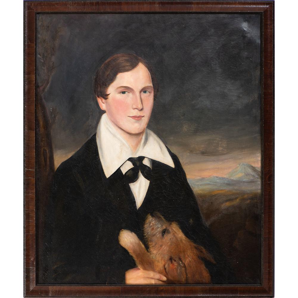 An American School Portrait, 19th Century: An American School Portrait, 19th Century Portrait of a Boy with Dog oil on canvas, framed 29 x 24 inches. Provenance: Property from the Collection of Judith & Gary Gay, Morrow, Ohio