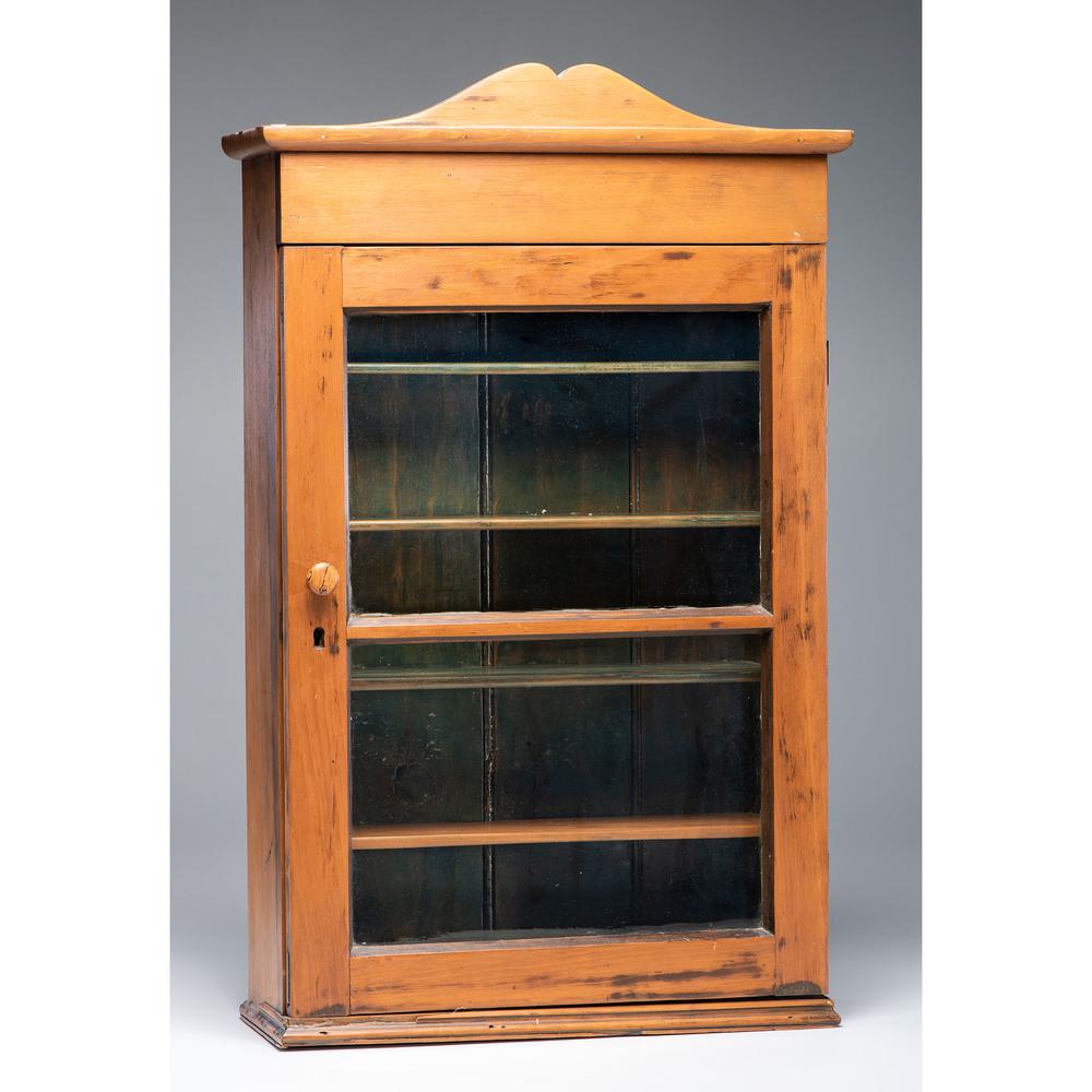 A Federal Painted Pine Hanging Wall Cabinet: A Federal Painted Pine Hanging Wall Cabinet 19th Century together with another example. Height of larger 37 3/4 x width 33 1/4 x depth 13 1/4 inches.