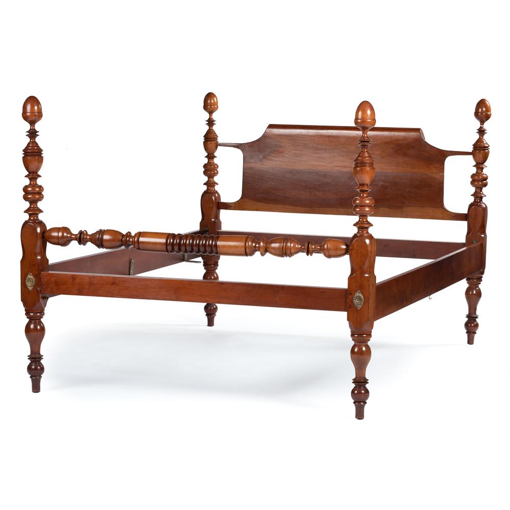 A Cherrywood Rope Bed: A Cherrywood Rope Bed 19th Century Height 53 x width 64 x depth 89 inches. Provenance: Property from the Estate of Mildred Martin Buster, Audubon Farm, Midway, Kentucky