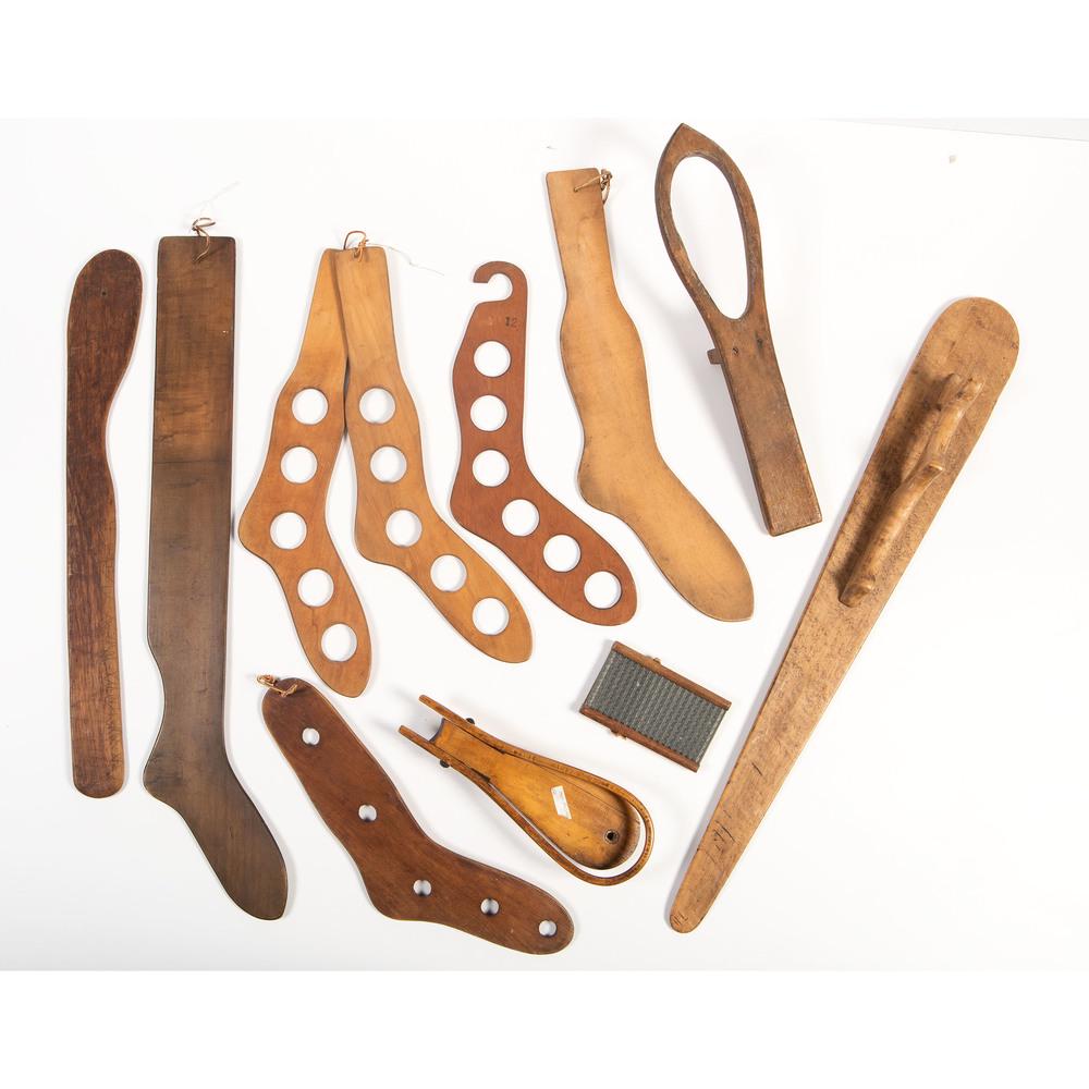 A Group of Wooden Boot Jacks and Stocking Forms: A Group of Wooden Boot Jacks and Stocking Forms 19th/20th Century eleven pieces total. Length of longest 40 inches.
