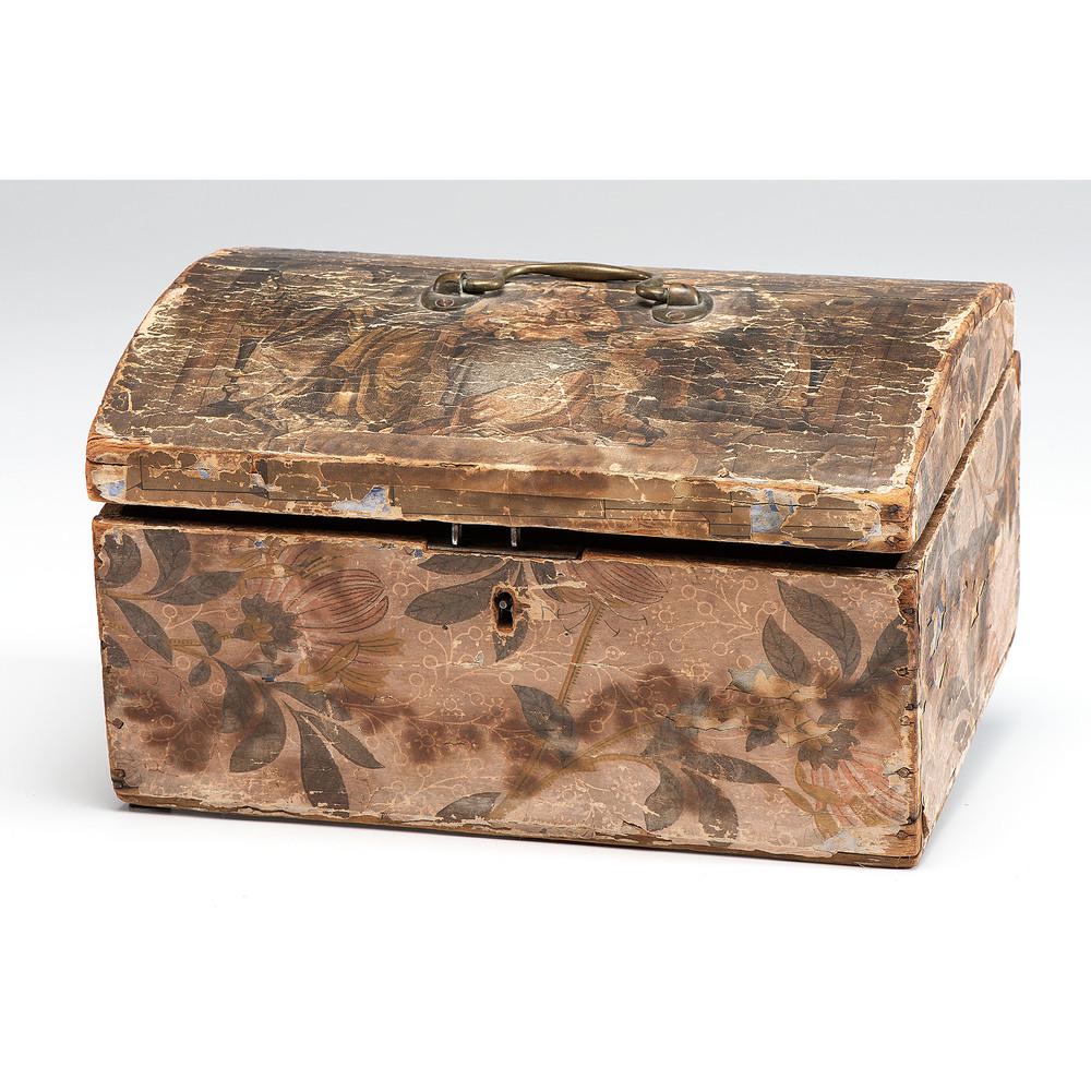 A Wallpaper Domed Lid Document Box: A Wallpaper Domed Lid Document Box 19th Century Height 6 1/4 x width 11 x depth 7 1/2 inches. Provenance: Property from the Collection of Judith & Gary Gay, Morrow, Ohio