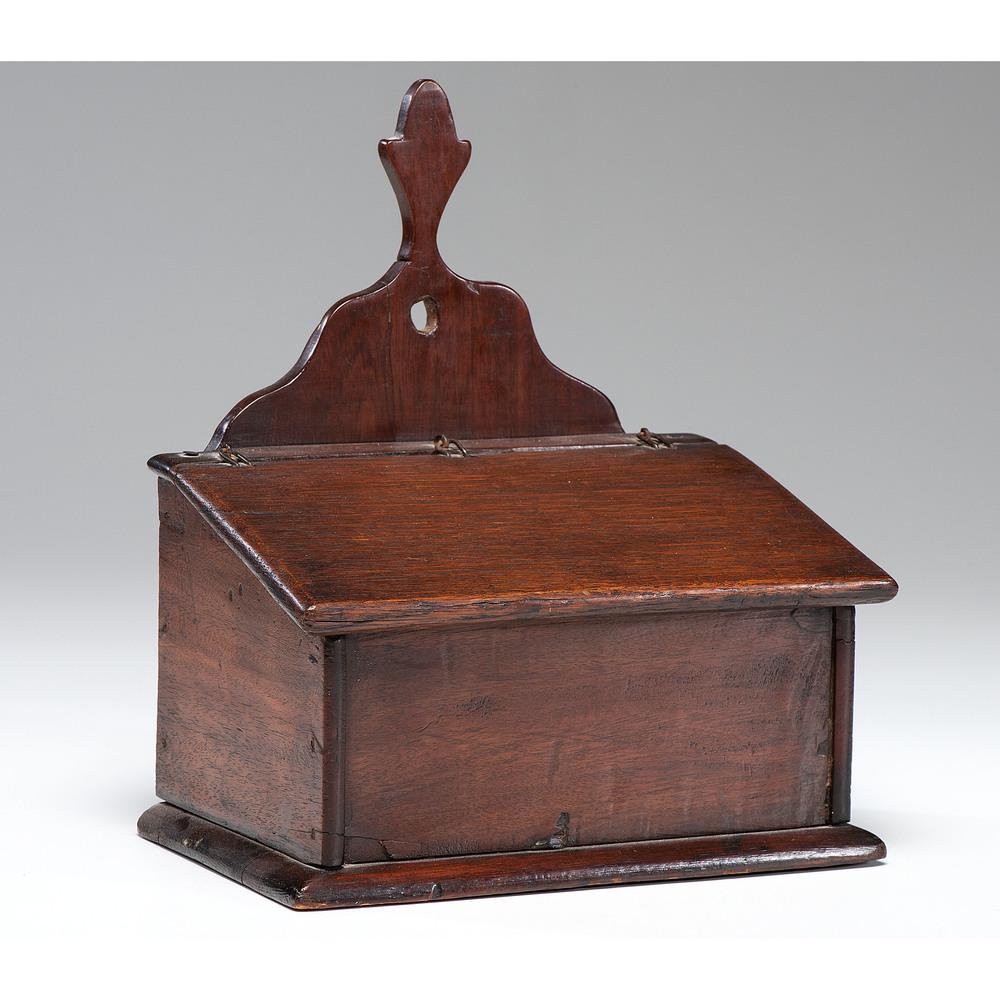 A Lift Top Hanging Mahogany Spill Box: A Lift Top Hanging Mahogany Spill Box Pennsylvania, 19th Century Height 11 1/2 x width 10 x depth 6 1/2 inches. Provenance: Property from the Collection of Judith & Gary Gay, Morrow, Ohio