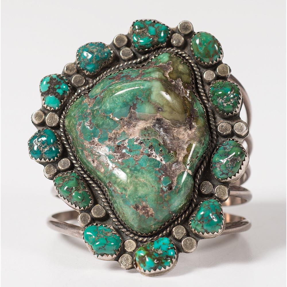 Navajo Sterling Silver and Turquoise Nugget Cuff (1 of 4)