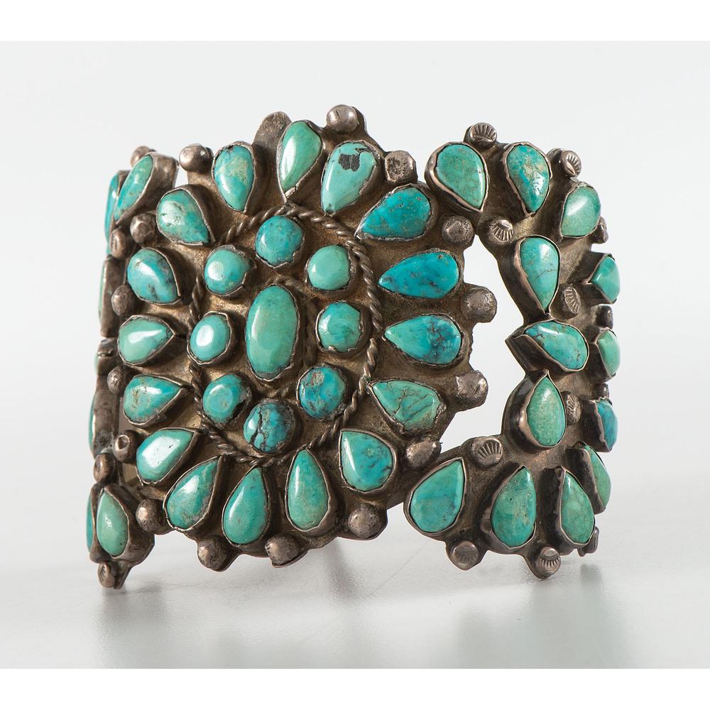 Navajo Petit Point Turquoise and Silver Cuff Bracelet (1 of 4)