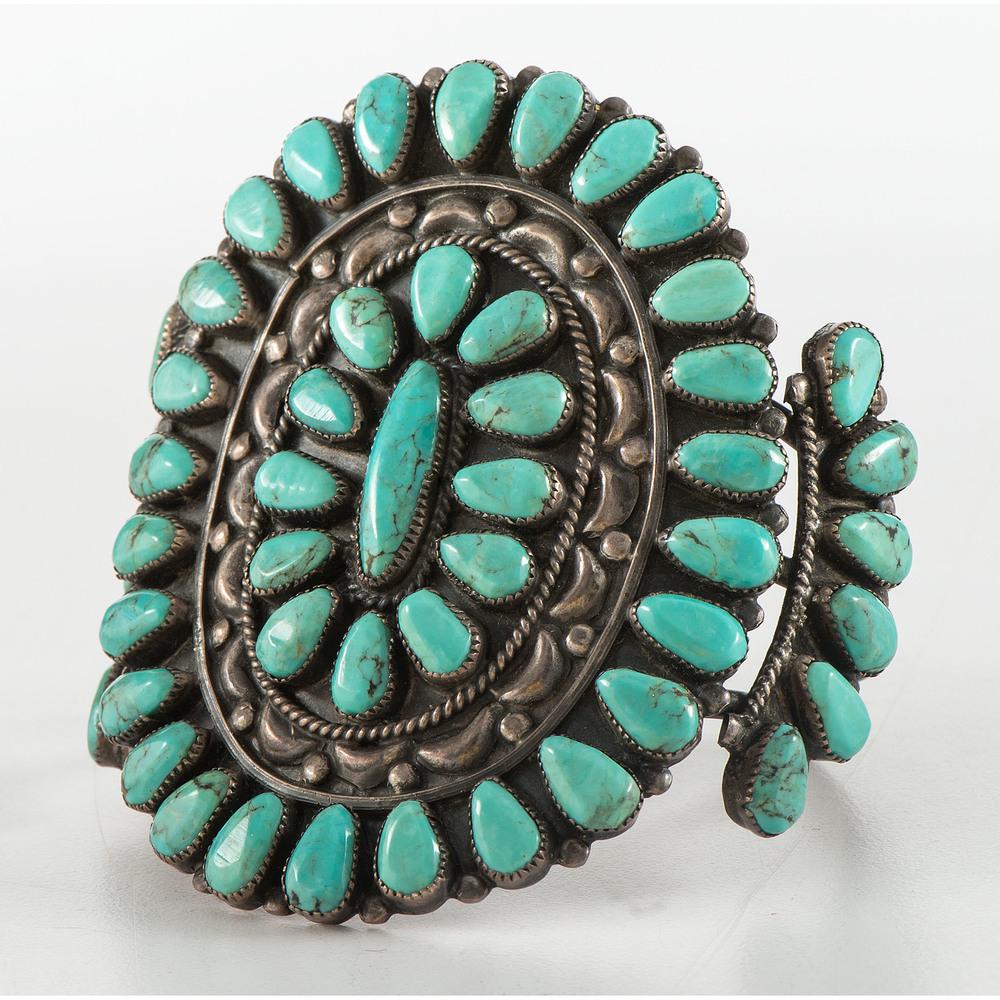 Navajo Petit Point Turquoise and Silver Cuff Bracelet (1 of 4)
