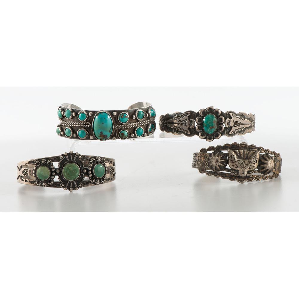 Fred Harvey Era Silver and Turquoise Cuff Bracelets (1 of 5)
