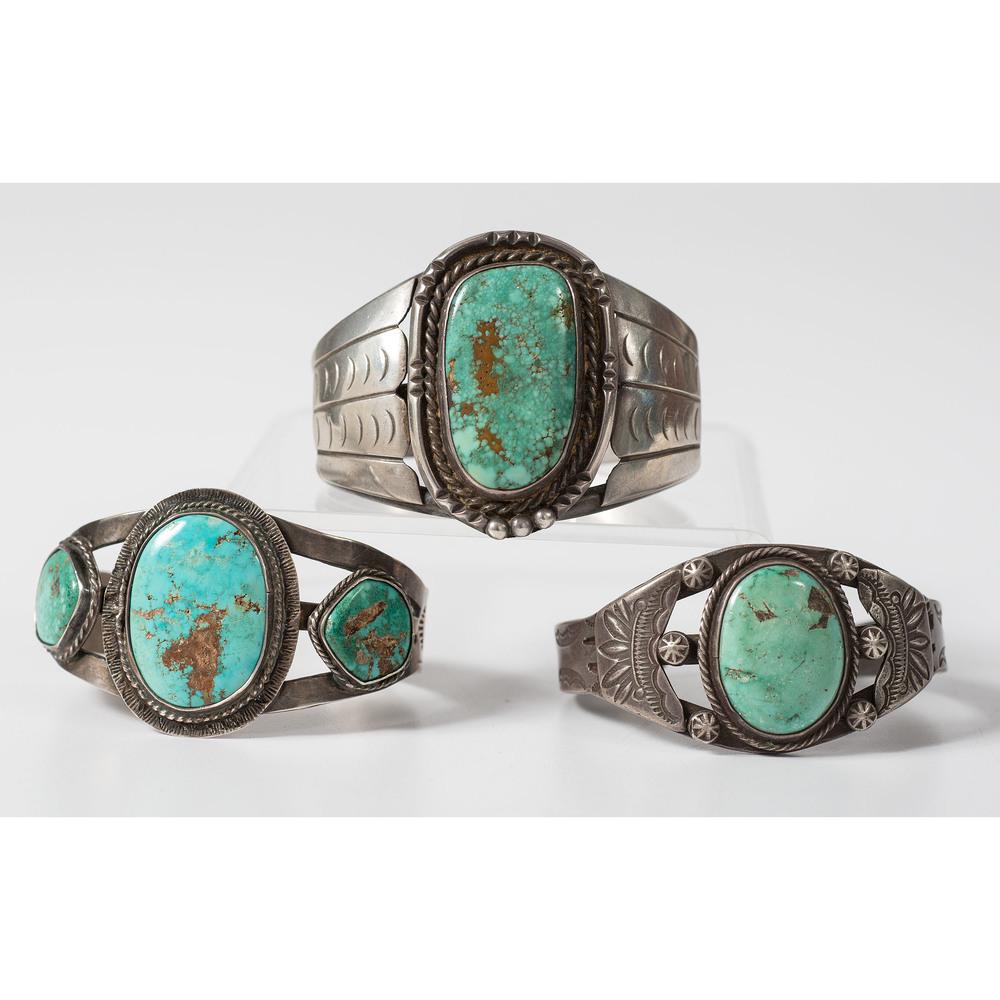 Navajo Silver and Turquoise Cuff Bracelets (1 of 4)