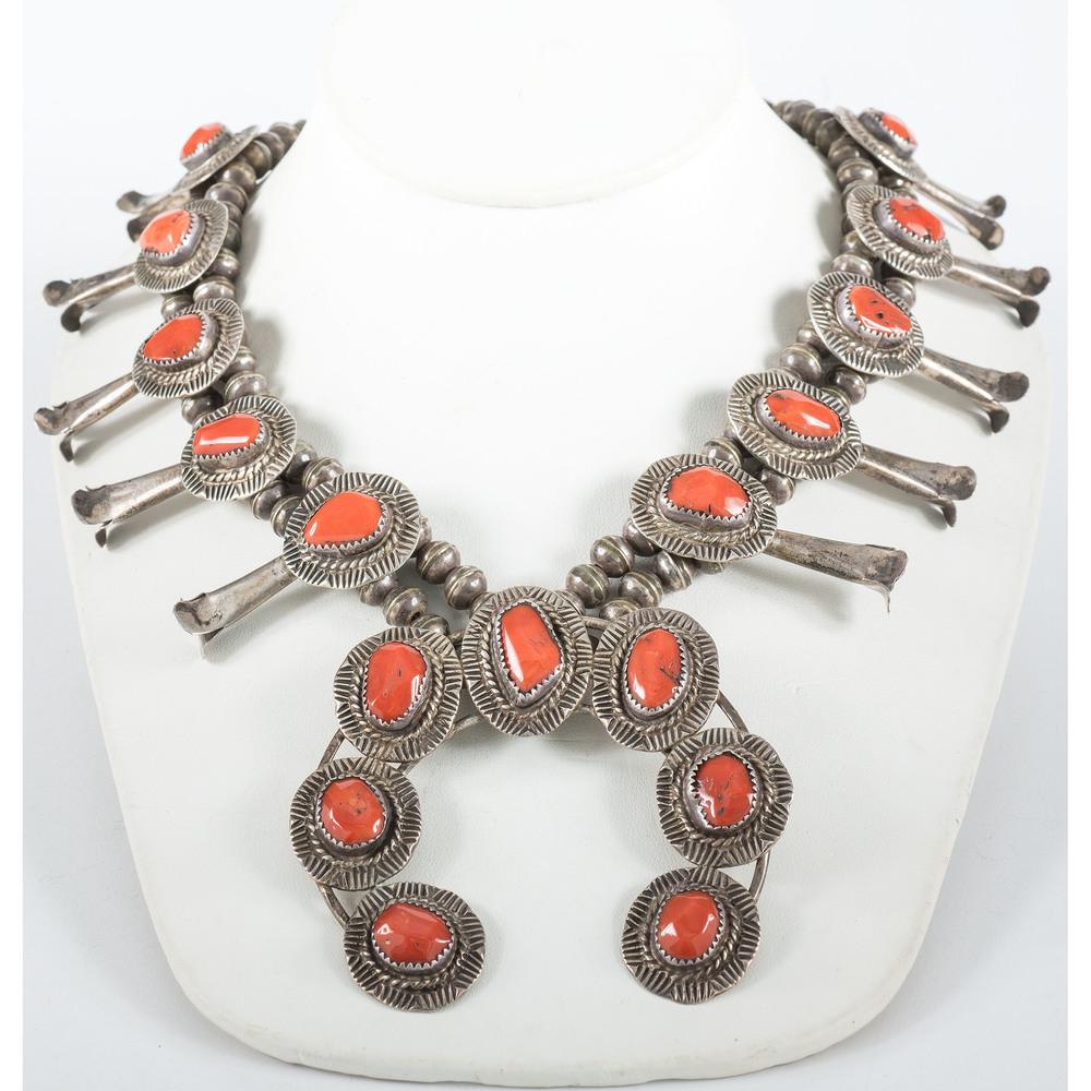Navajo Sterling Silver and Coral Squash Blossom (1 of 2)