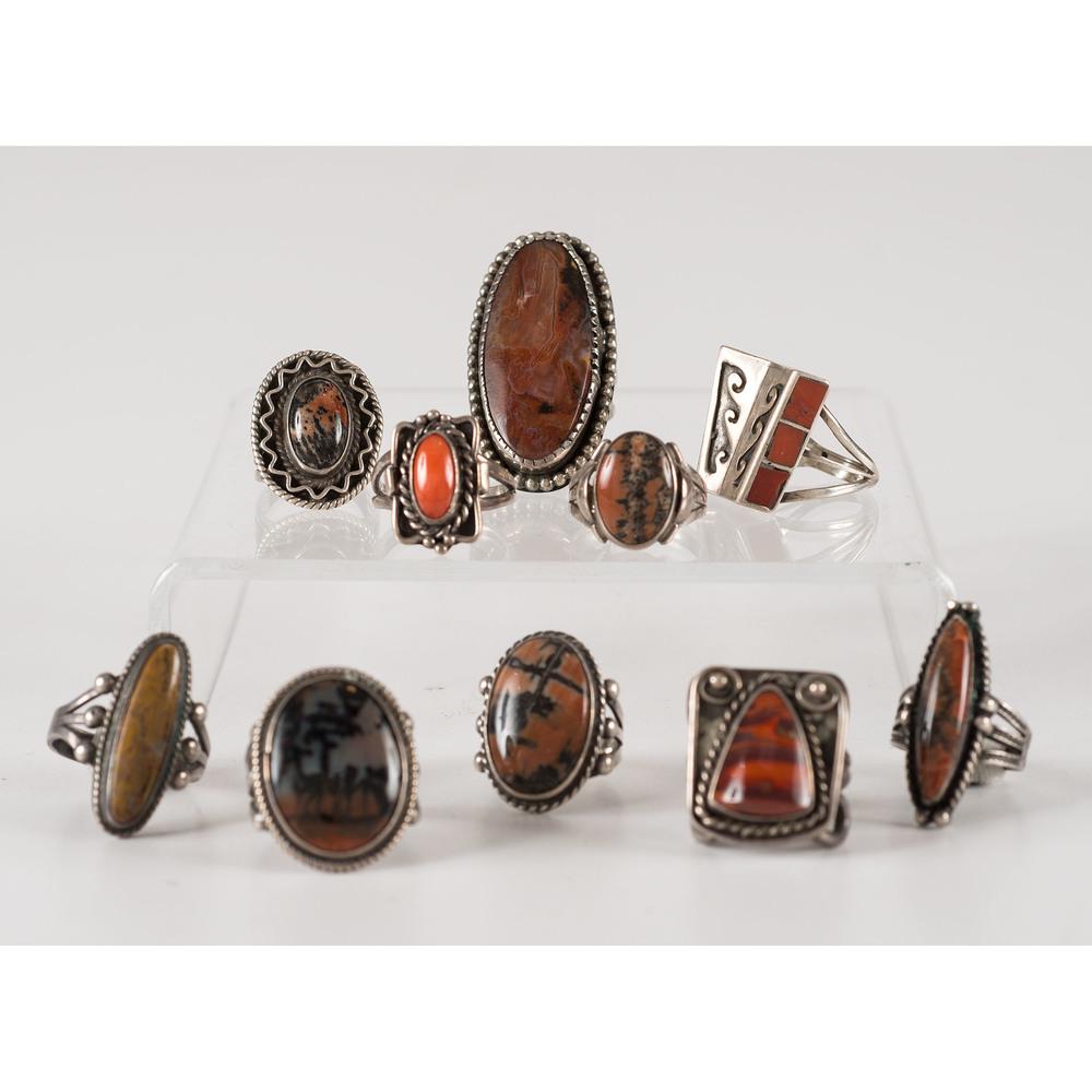 Navajo Silver, Coral, and Petrified Wood Rings (1 of 1)