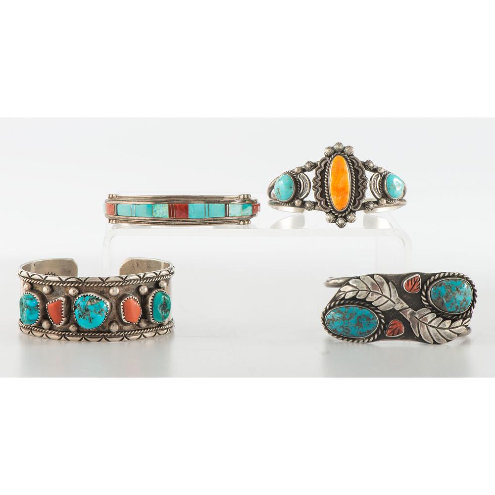Navajo Silver Cuff Bracelets, with Inlay (1 of 5)