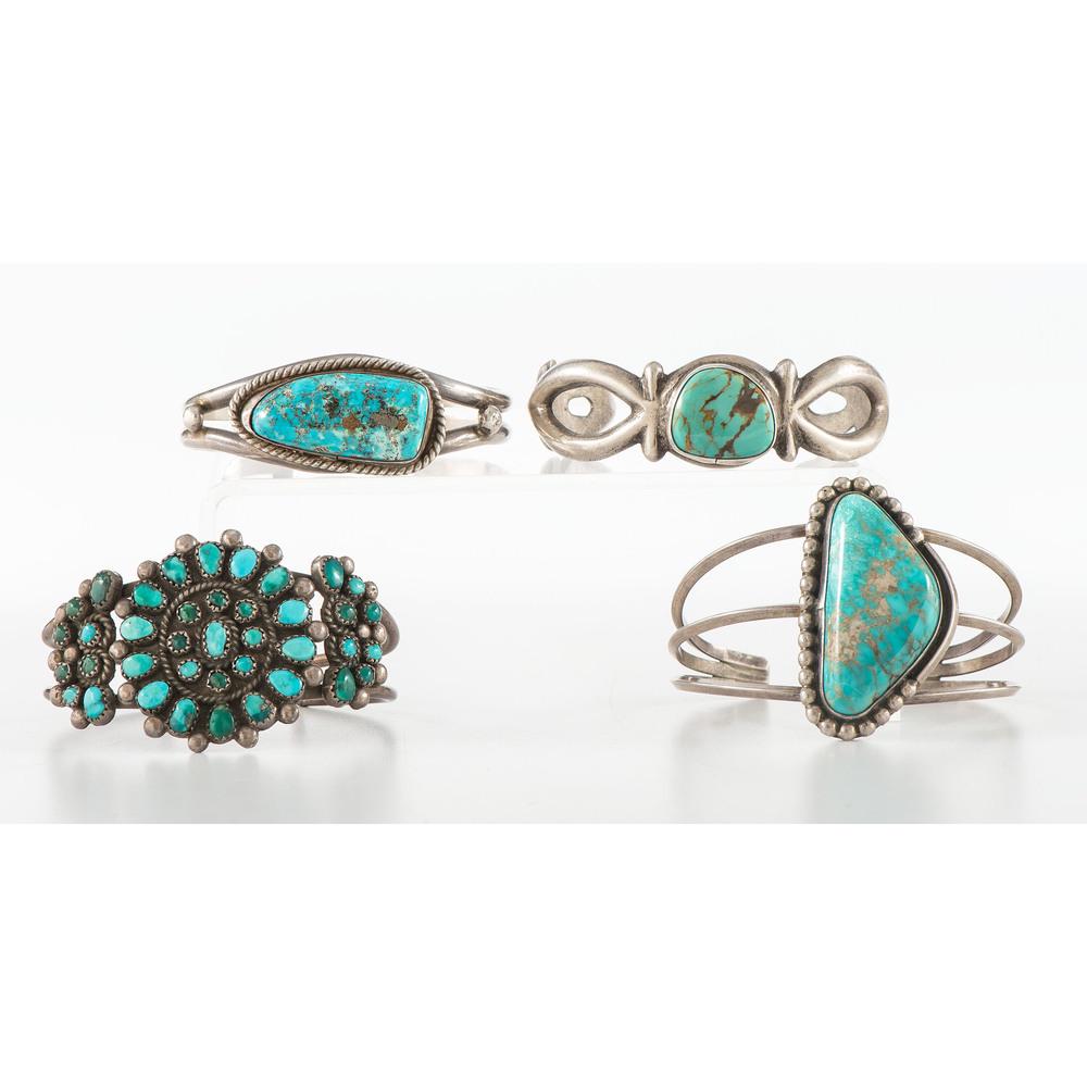 Navajo and Zuni Silver and Turquoise Cuff Bracelets (1 of 5)