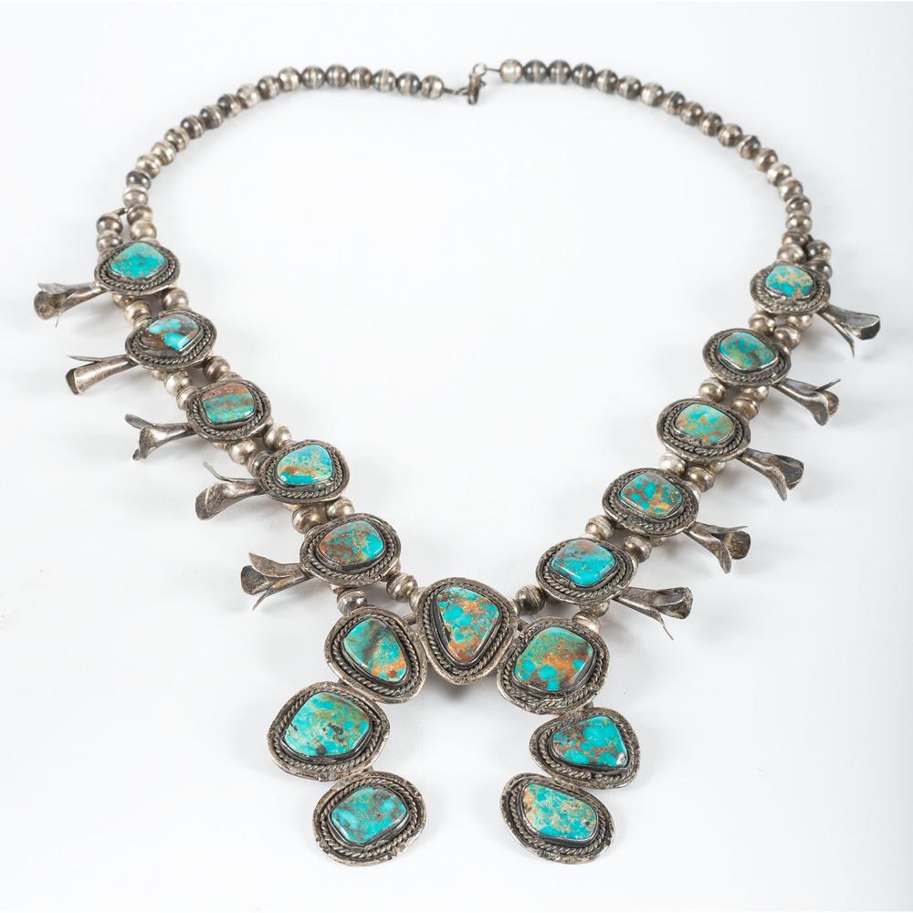 Navajo Silver and Turquoise Squash Blossom Necklace (1 of 2)